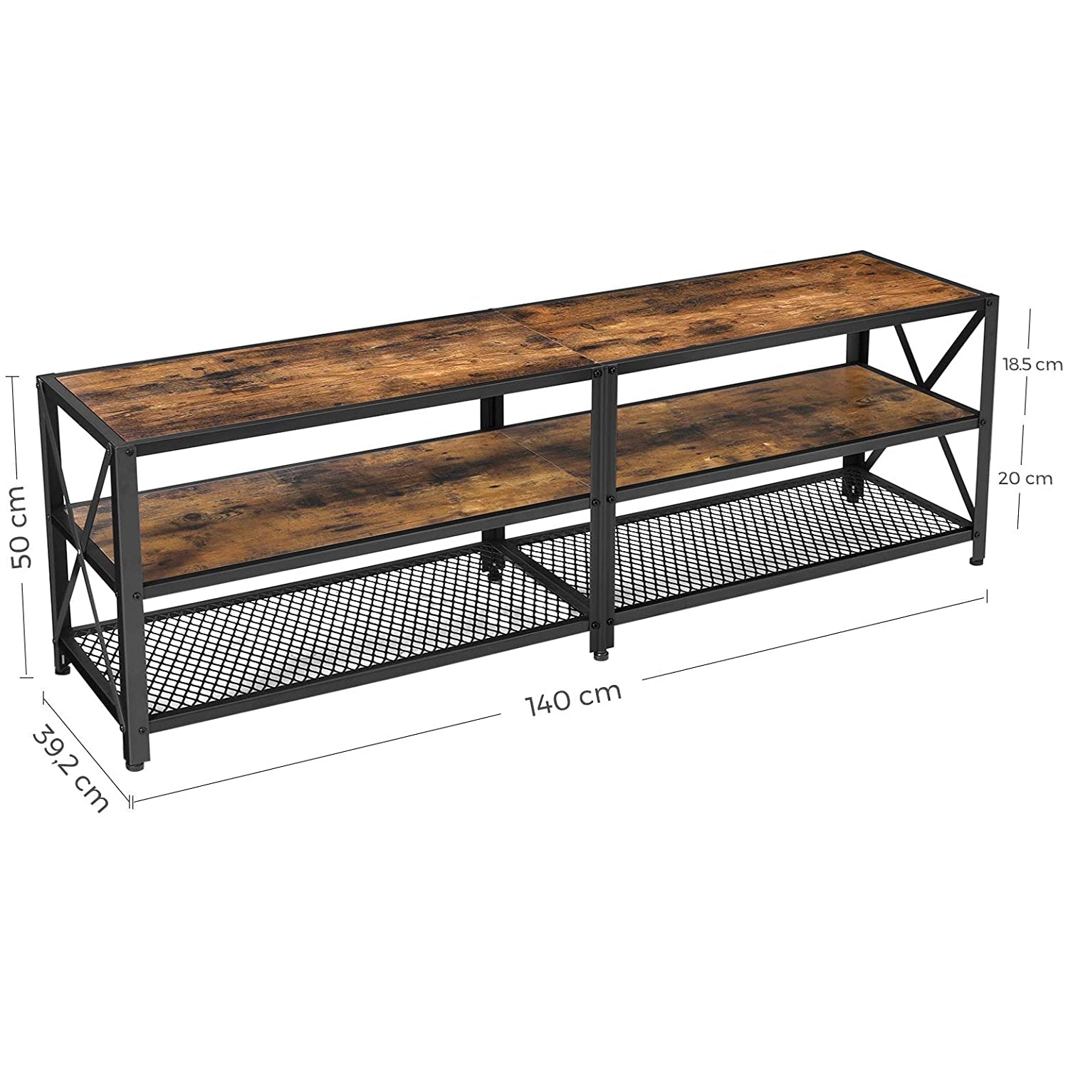TV stalak, TV ormarić s policama 140 x 39 x 52 cm rustikalno smeđa | Vasagle-vitahome.hr