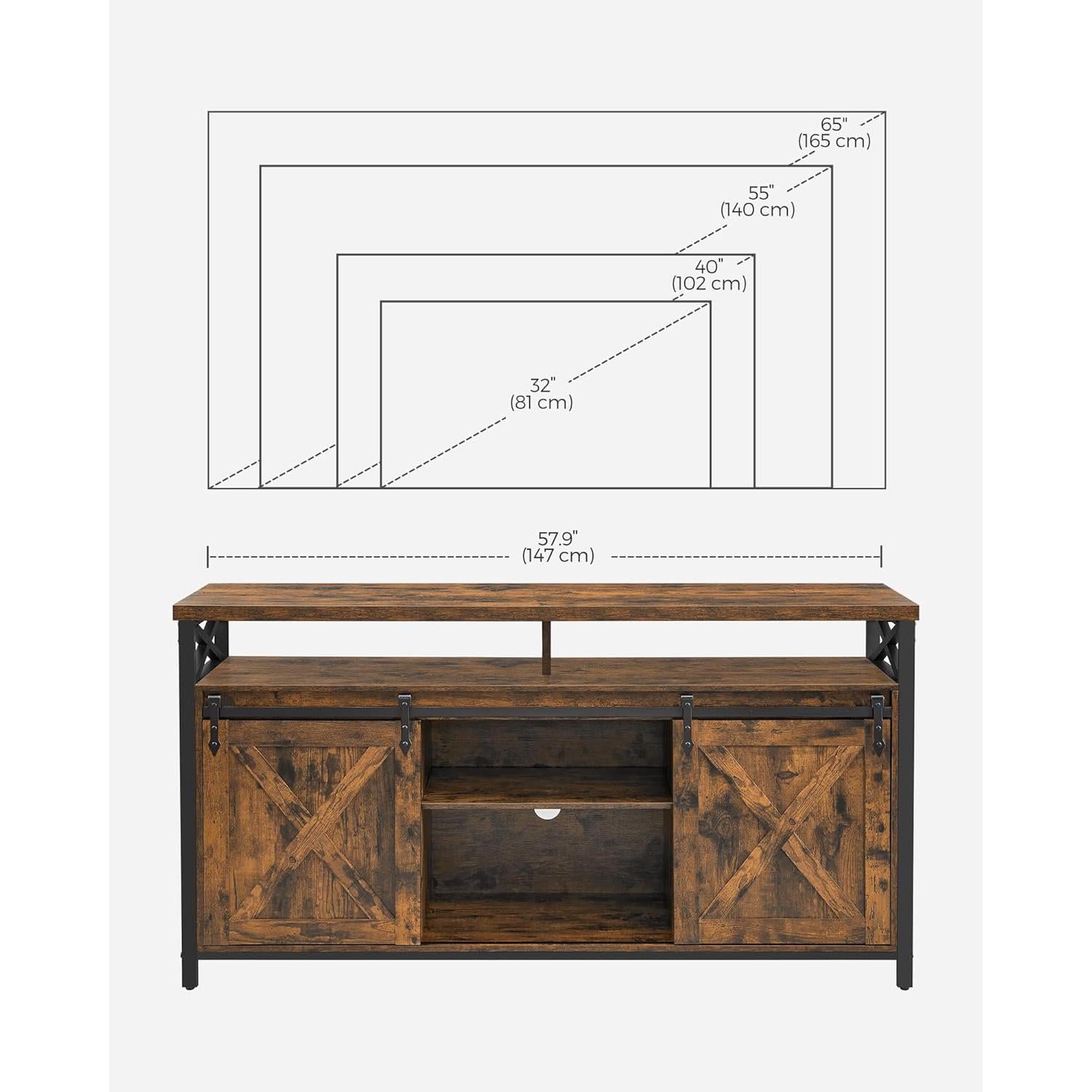 TV stolić s podesivim policama, 40 x 147 x 76 cm, rustikalno smeđe i crne boje | VASAGLE-vitahome.hr