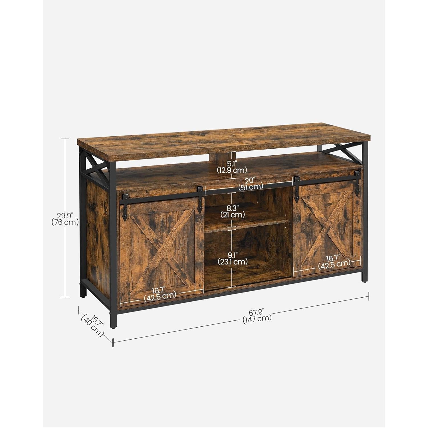 TV stolić s podesivim policama, 40 x 147 x 76 cm, rustikalno smeđe i crne boje | VASAGLE-vitahome.hr