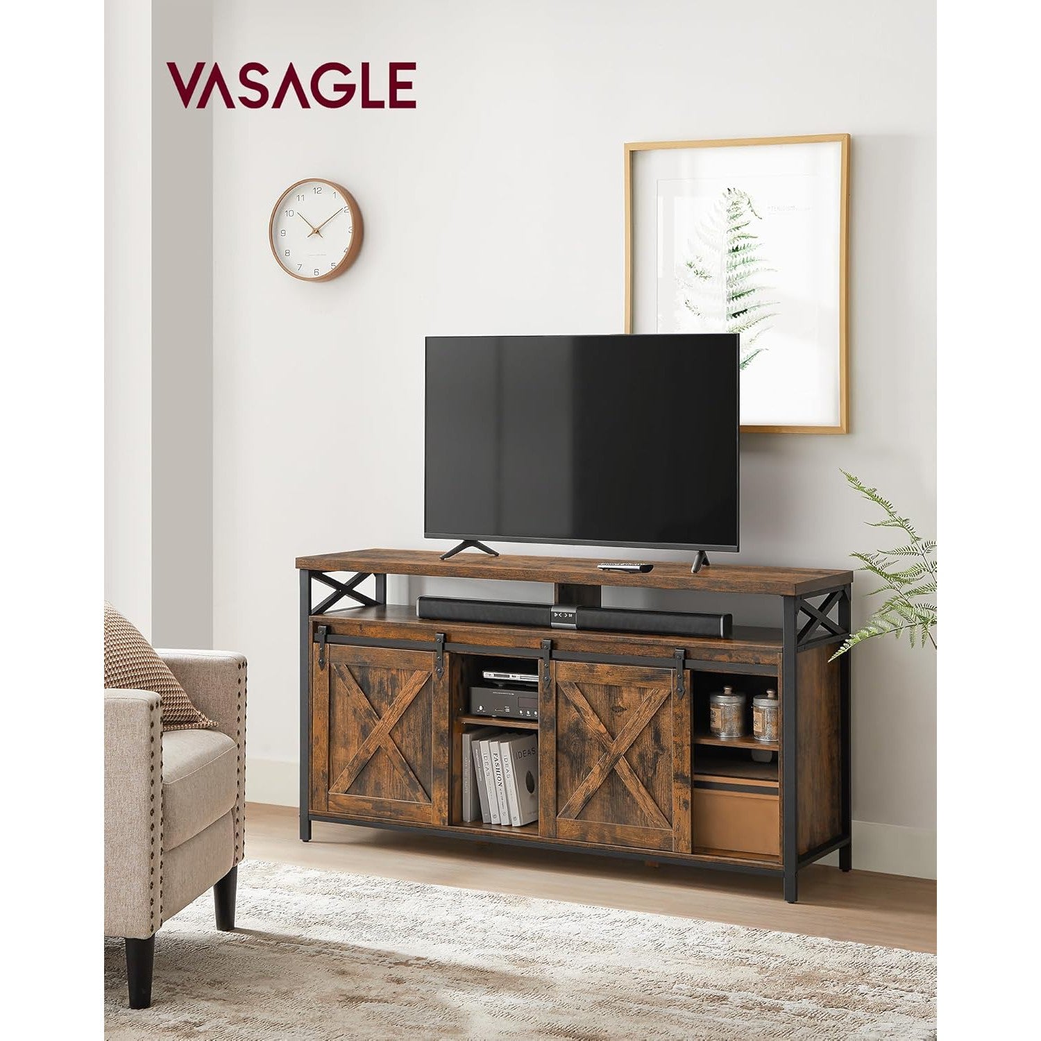 TV stolić s podesivim policama, 40 x 147 x 76 cm, rustikalno smeđe i crne boje | VASAGLE-vitahome.hr