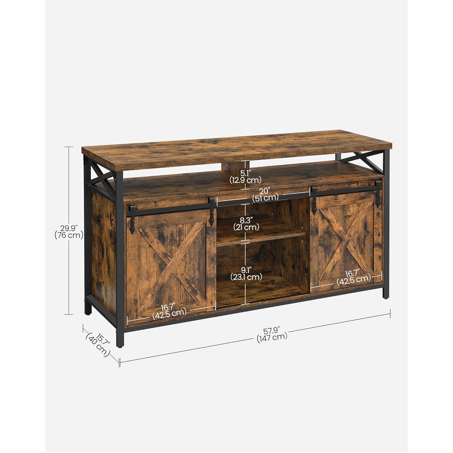 TV stolić s podesivim policama, 40 x 147 x 76 cm, rustikalno smeđe i crne boje | VASAGLE-vitahome.hr