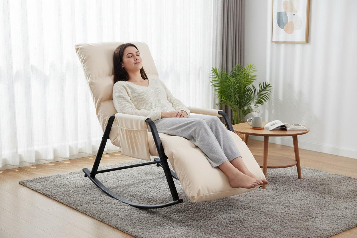 Udobna ljuljačka fotelja s 5 razina podešavanja, mekano podstavljena, bijela