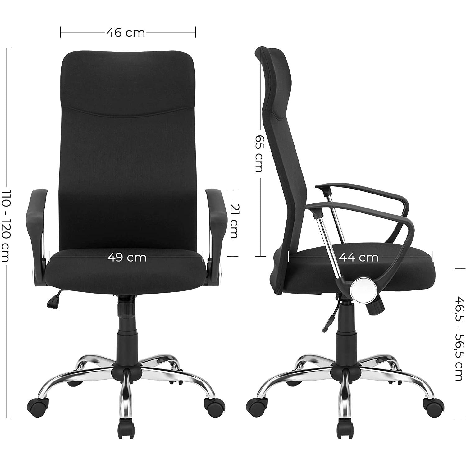Uredska stolica, Ergonomska okretna stolica, 63 x (110-120) x 63 cm, crna | SONGMICS-vitahome.hr