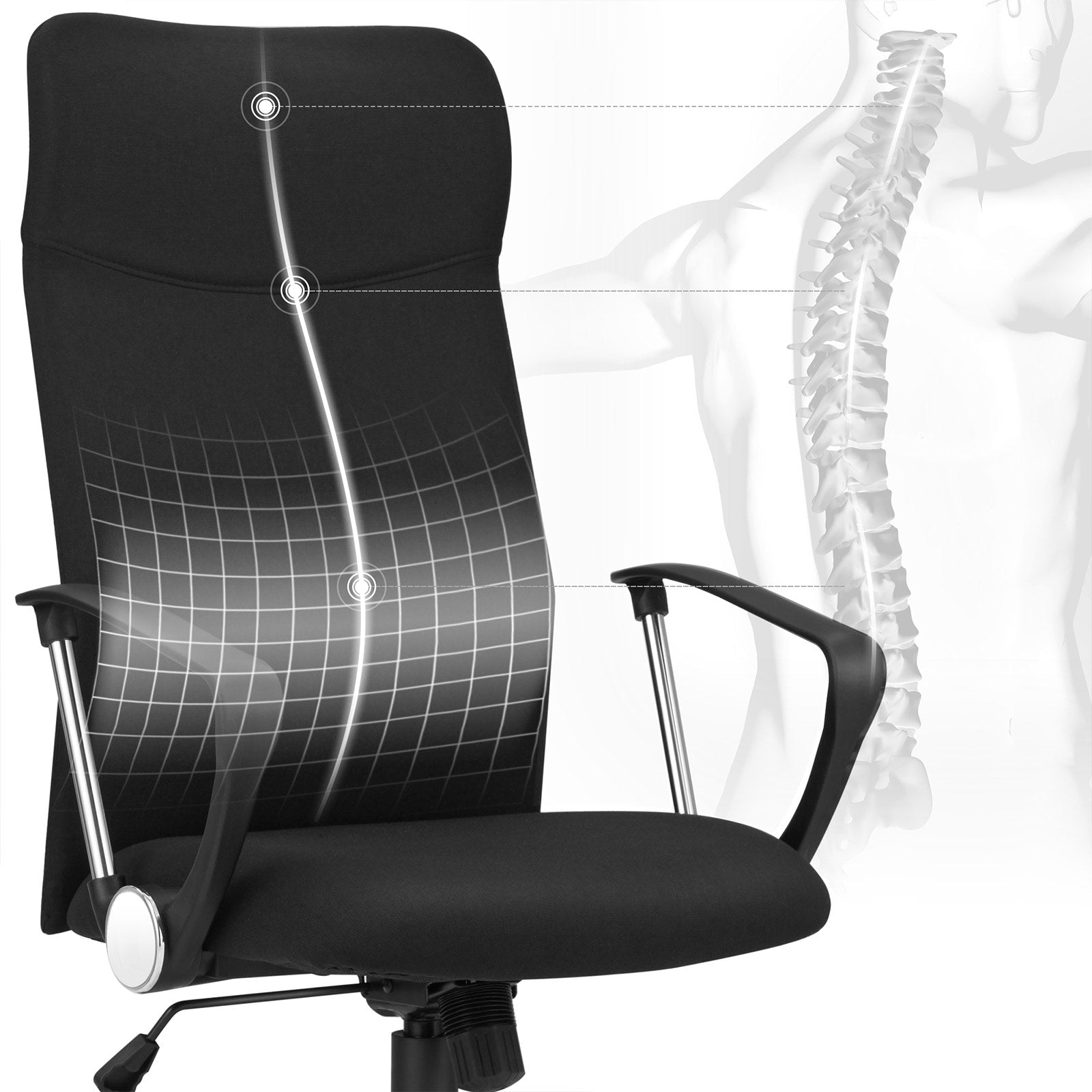 Uredska stolica, Ergonomska okretna stolica, 63 x (110-120) x 63 cm, crna | SONGMICS-vitahome.hr