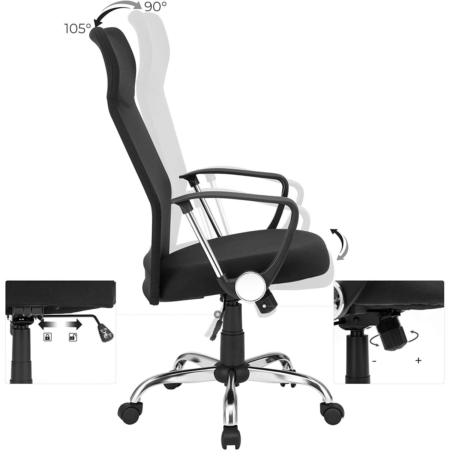 Uredska stolica, Ergonomska okretna stolica, 63 x (110-120) x 63 cm, crna | SONGMICS-vitahome.hr