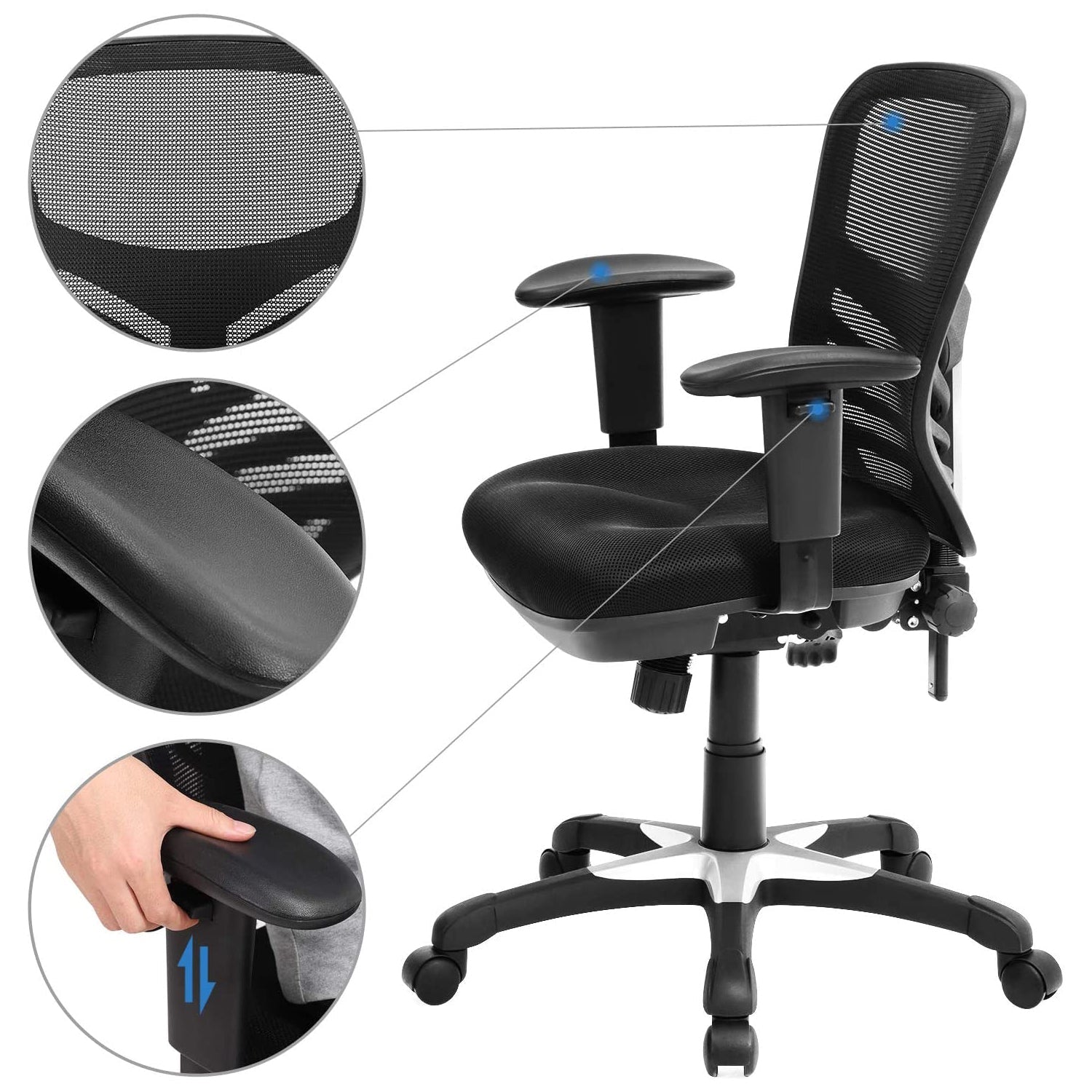 Uredska stolica, Ergonomska okretna stolica, podesiva visina stolice | SONGMICS-vitahome.hr