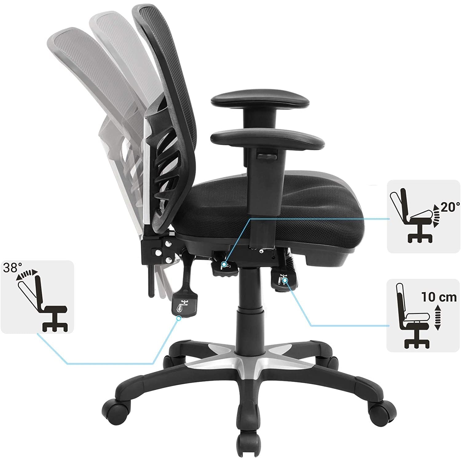 Uredska stolica, Ergonomska okretna stolica, podesiva visina stolice | SONGMICS-vitahome.hr