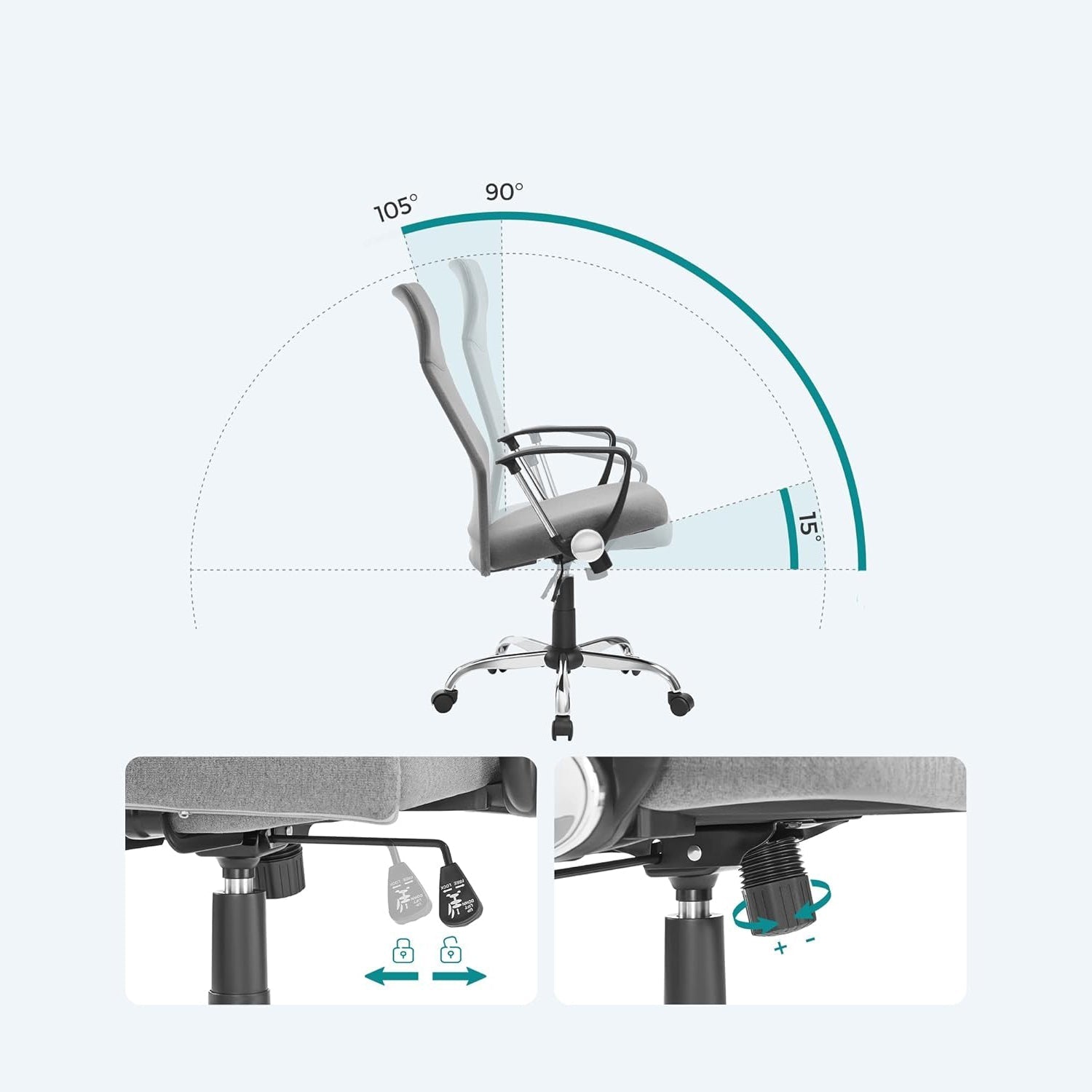 Uredska stolica, ergonomska stolica s podstavljenim sjedalom, siva | SONGMICS-vitahome.hr