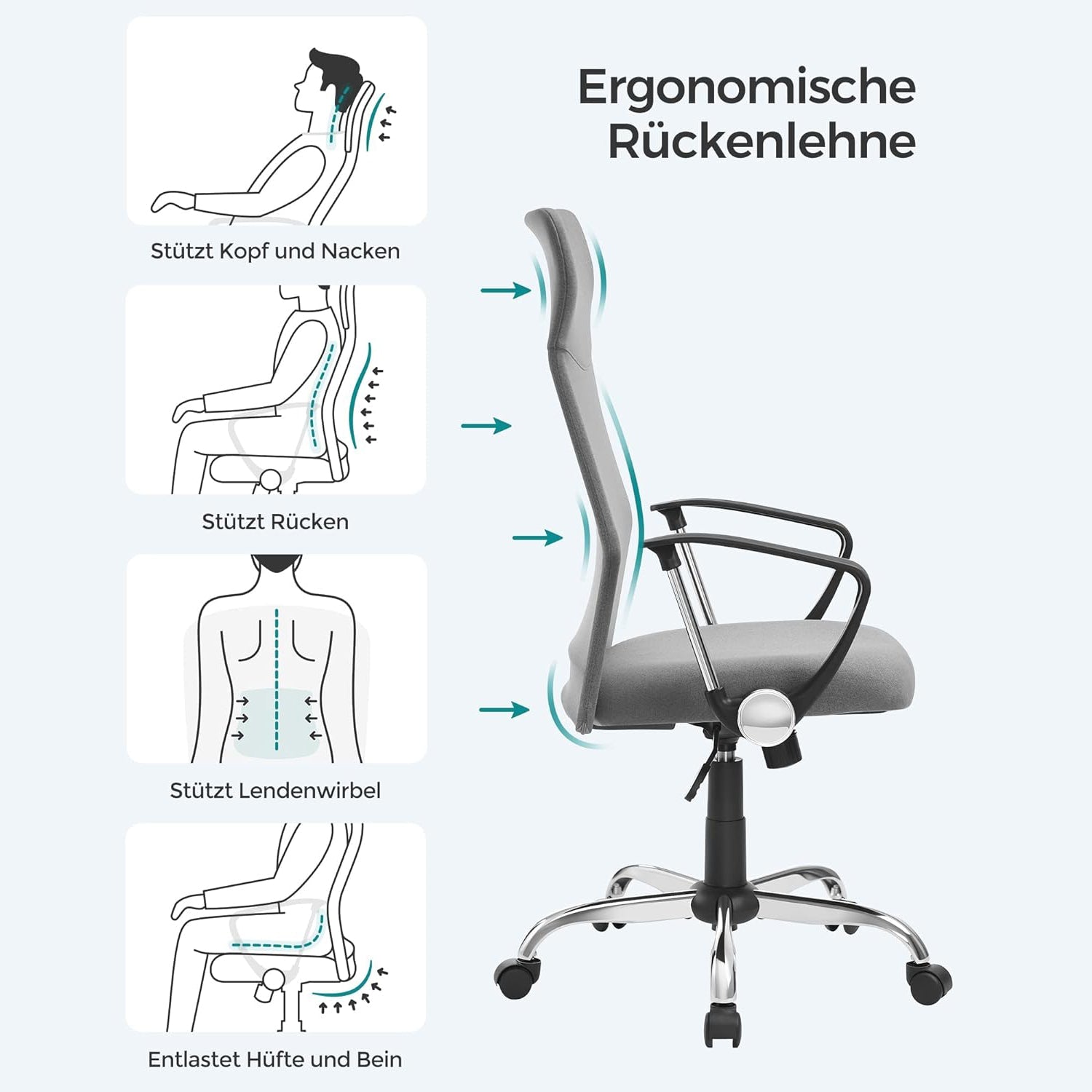Uredska stolica, ergonomska stolica s podstavljenim sjedalom, siva | SONGMICS-vitahome.hr