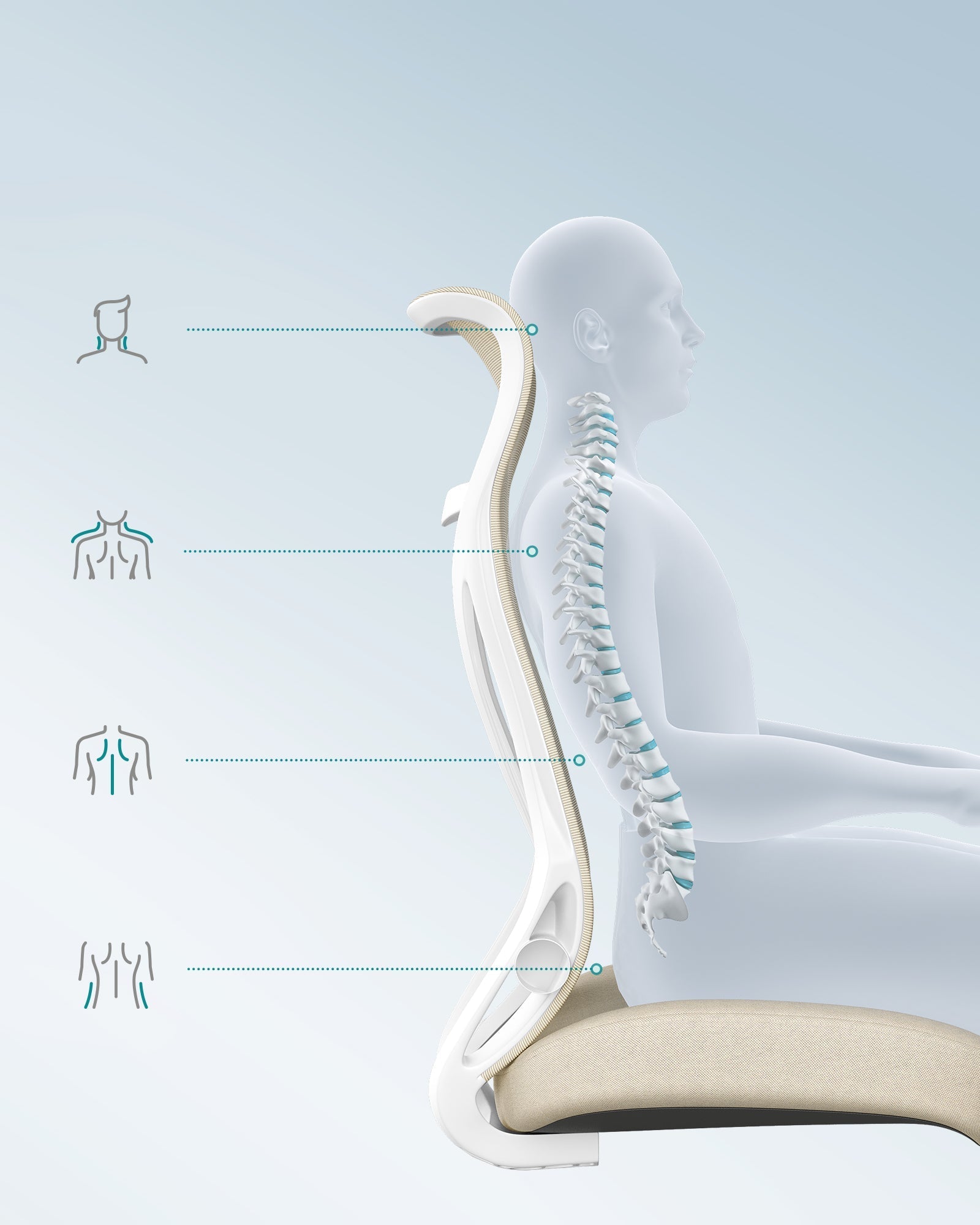 Uredska stolica, ergonomski naslon, podesiva visina, preklopni rukonasloni, bež