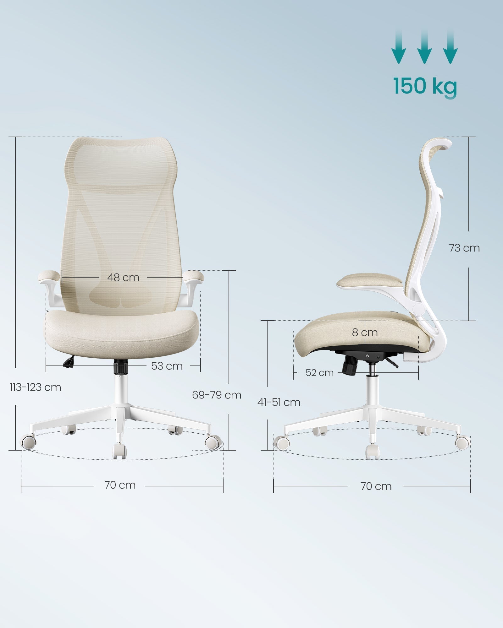 Uredska stolica, ergonomski naslon, podesiva visina, preklopni rukonasloni, bež