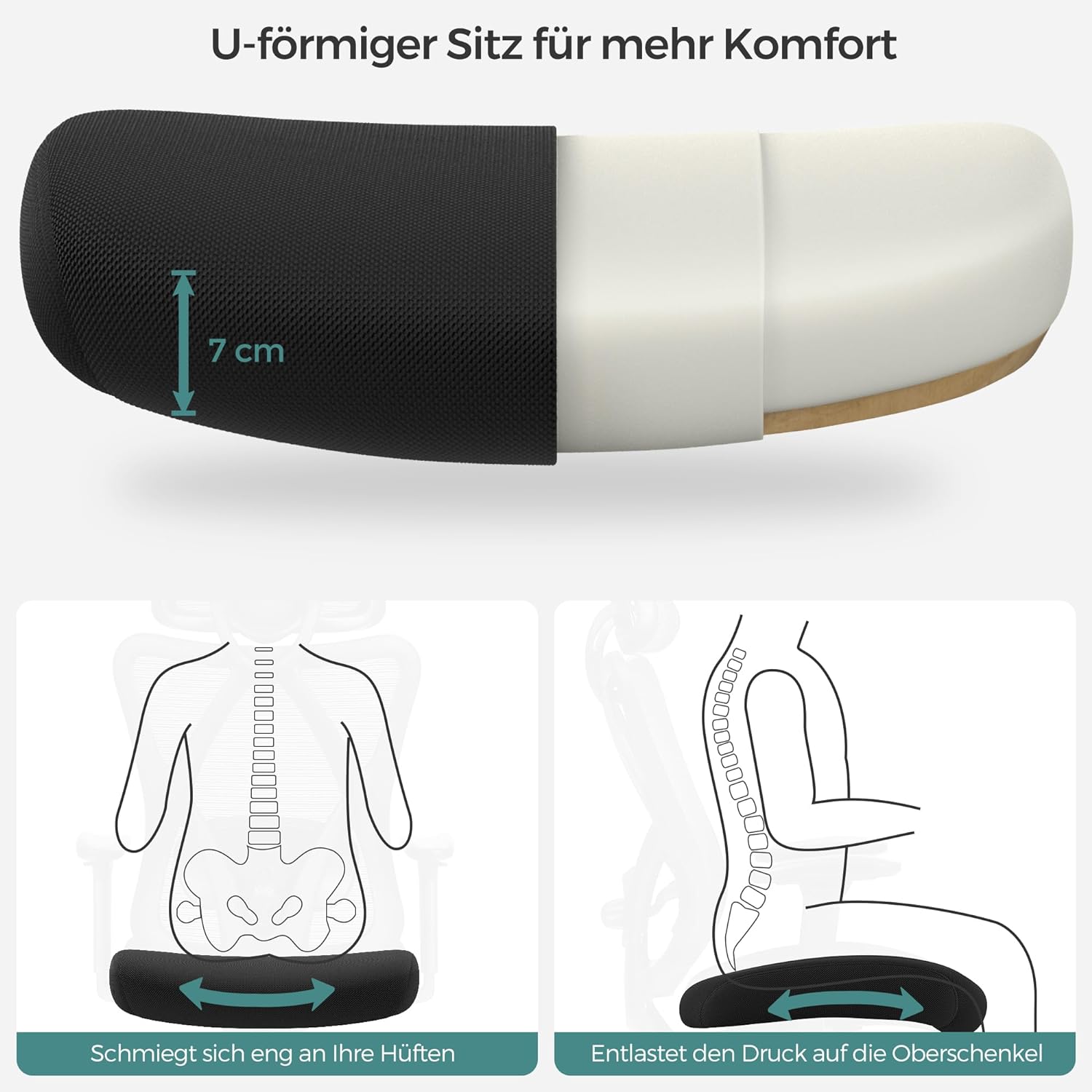 Uredska stolica, mrežasta stolica, podesiva lumbalna potpora i naslon za glavu, crna | SONGMICS-vitahome.hr
