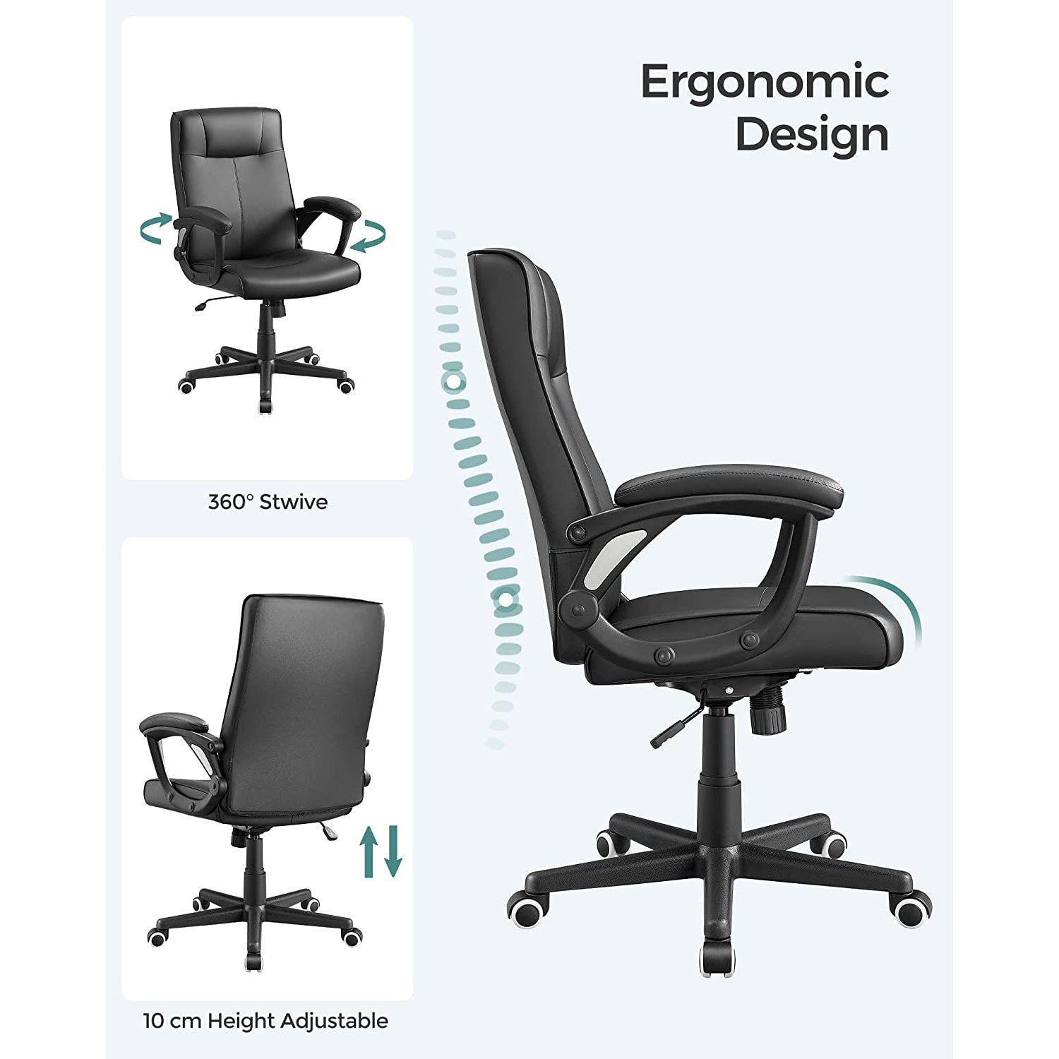Uredska stolica, okretna stolica podesiva po visini ergonomskog dizajna | SONGMICS-vitahome.hr