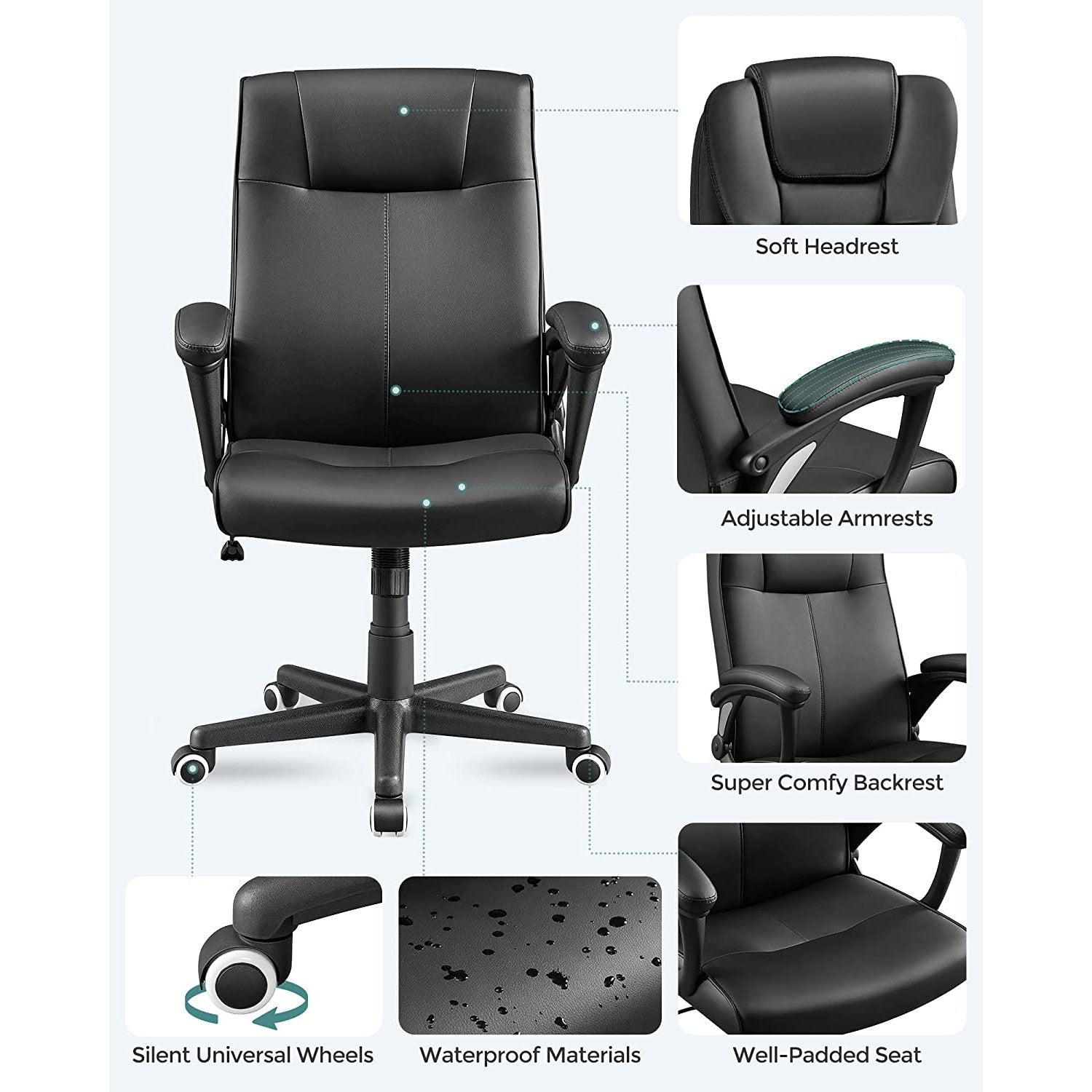 Uredska stolica, okretna stolica podesiva po visini ergonomskog dizajna | SONGMICS-vitahome.hr