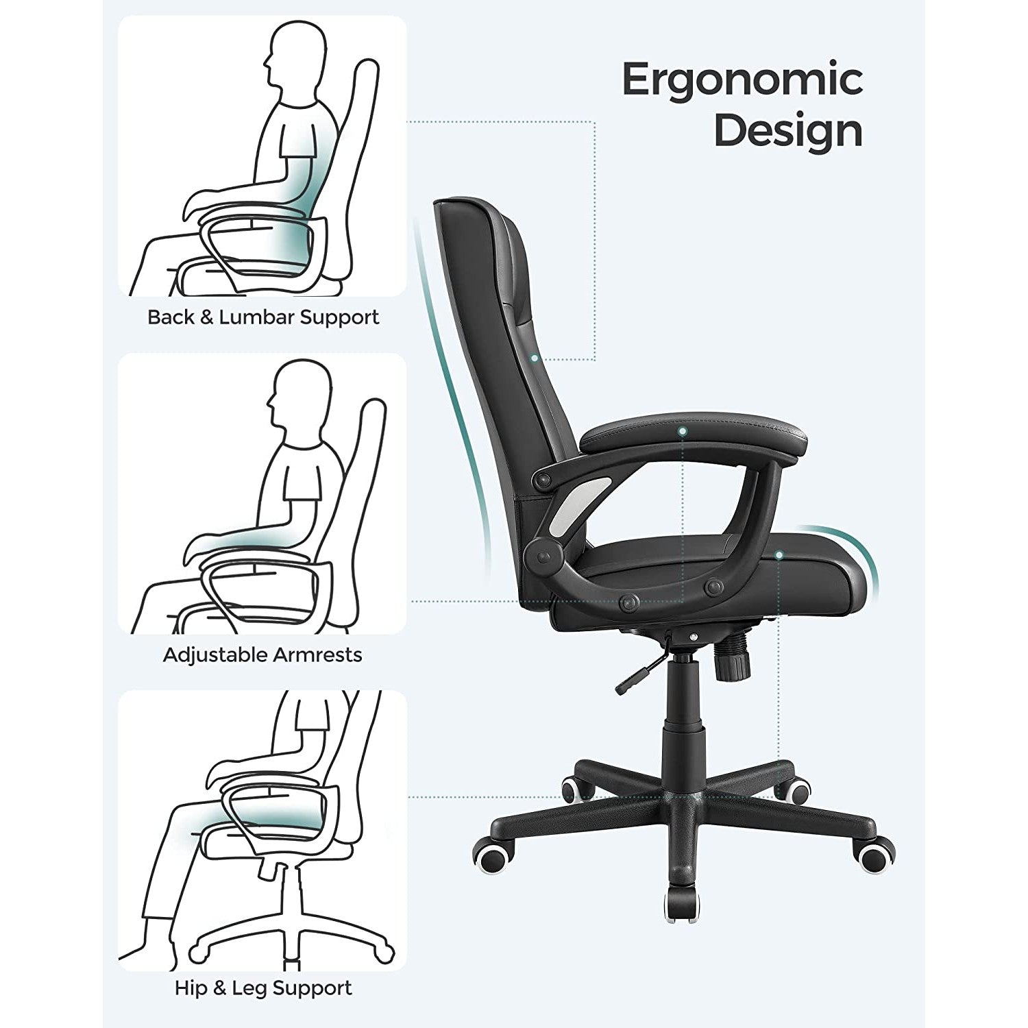 Uredska stolica, okretna stolica podesiva po visini ergonomskog dizajna | SONGMICS-vitahome.hr