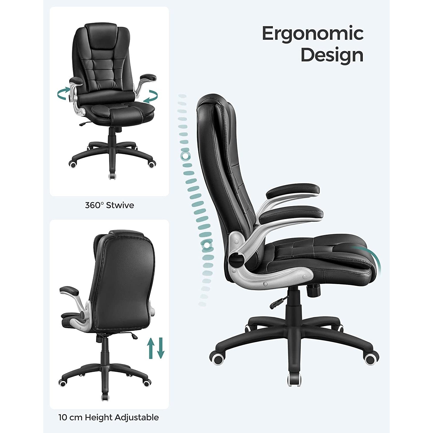Uredska stolica s visokim naslonom, ergonomska direktorska stolica sa sklopivim naslonom za ruke, crna | SONGMICS-vitahome.hr