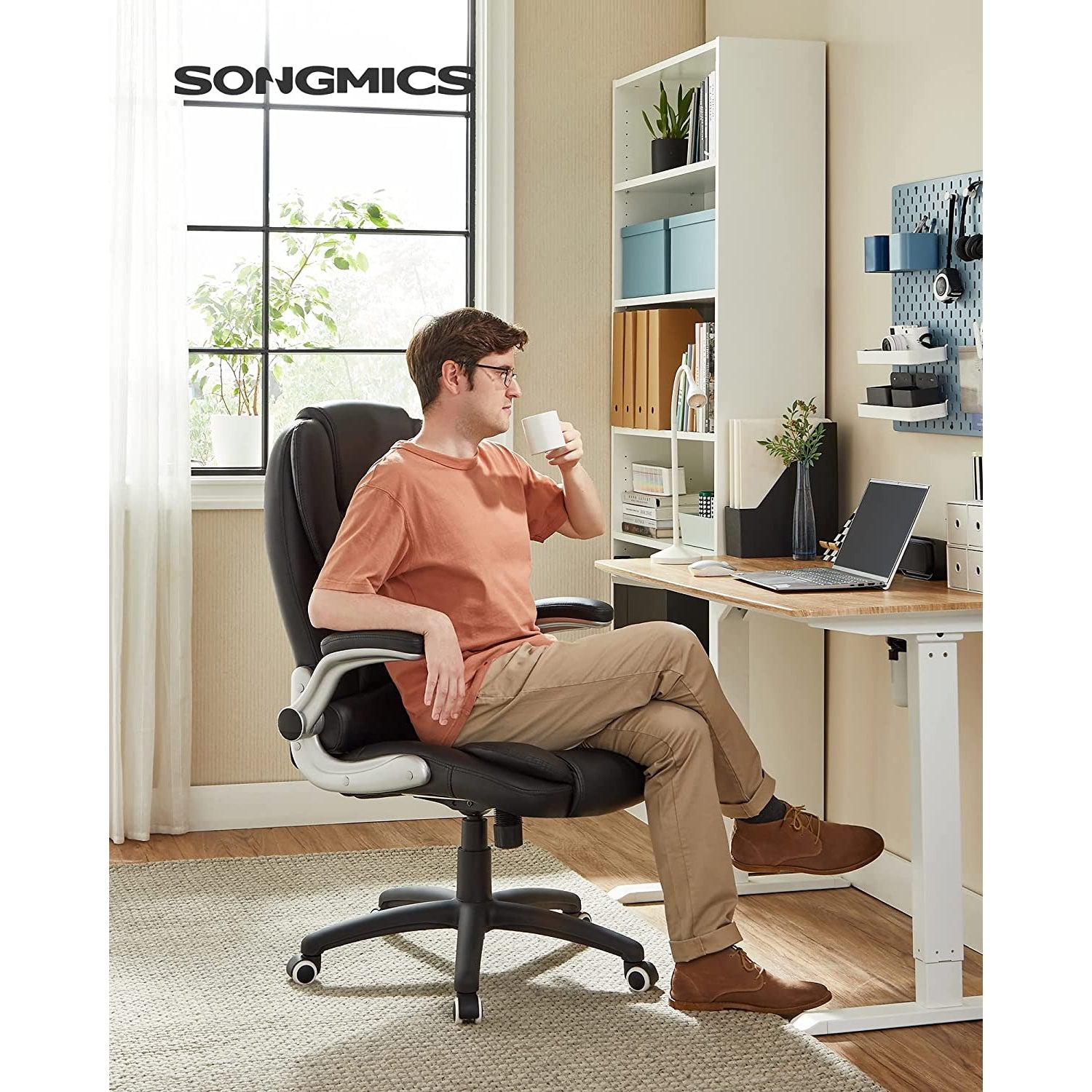 Uredska stolica s visokim naslonom, ergonomska direktorska stolica sa sklopivim naslonom za ruke, crna | SONGMICS-vitahome.hr