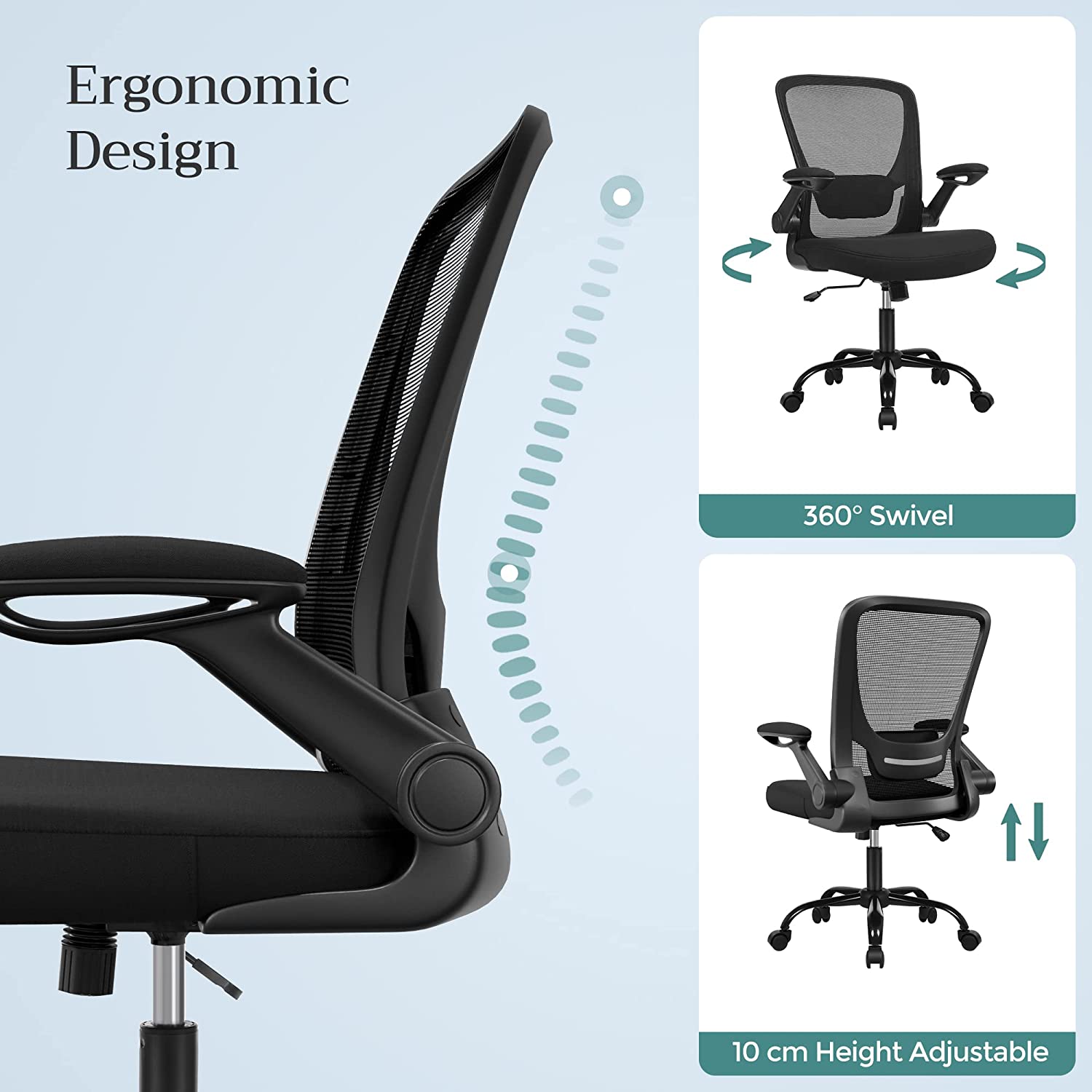 uredska stolica sa sklopivim naslonima za ruke, ergonomska računalna stolica | SONGMICS-vitahome.hr