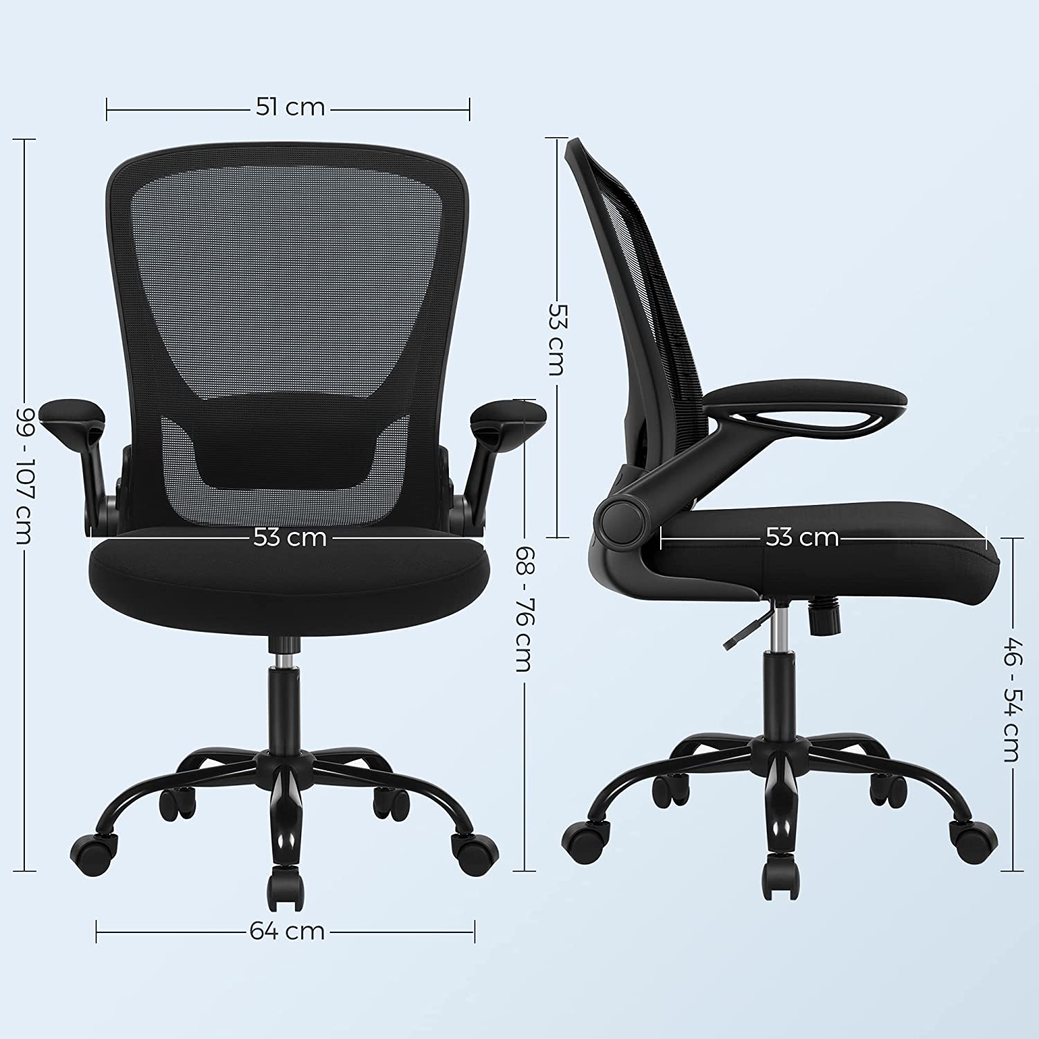 uredska stolica sa sklopivim naslonima za ruke, ergonomska računalna stolica | SONGMICS-vitahome.hr