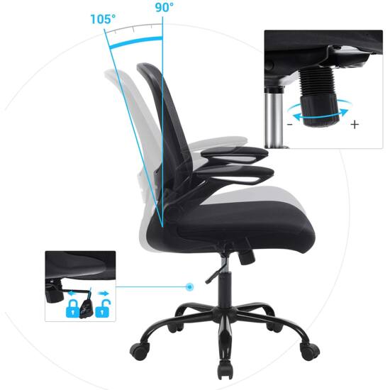 uredska stolica sa sklopivim naslonima za ruke, ergonomska računalna stolica | SONGMICS-vitahome.hr