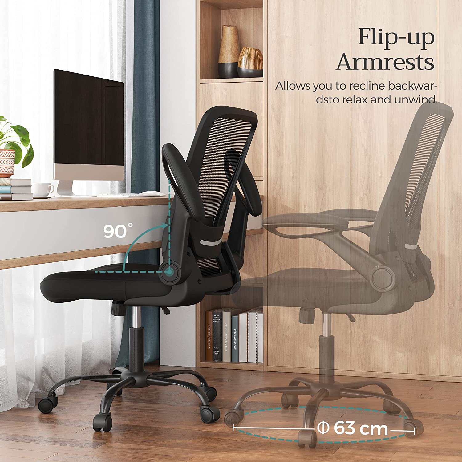 uredska stolica sa sklopivim naslonima za ruke, ergonomska računalna stolica | SONGMICS-vitahome.hr