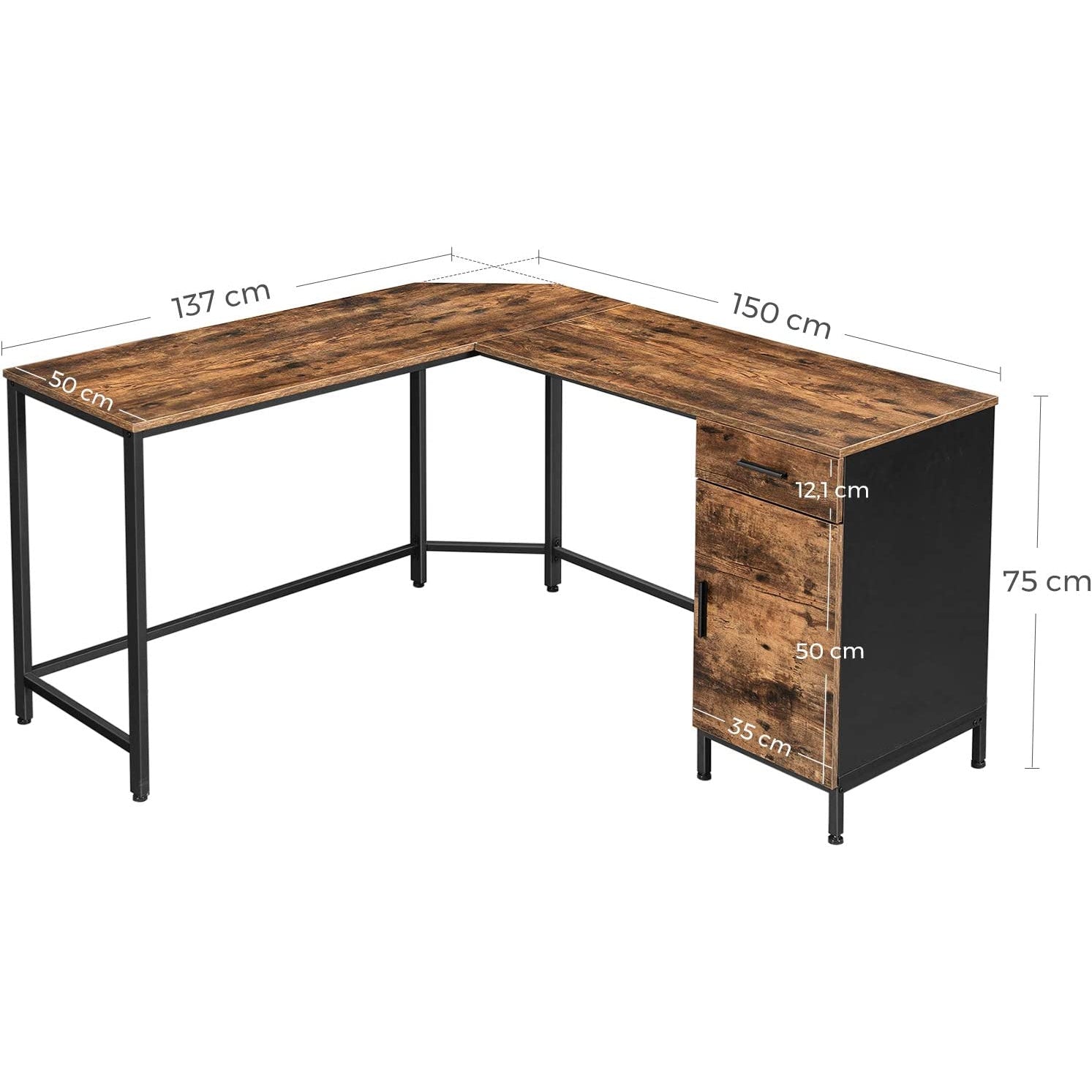 Uredski stol s ormarićem 137 x 150 x 75 cm, smeđe-crni | Vasagle-vitahome.hr