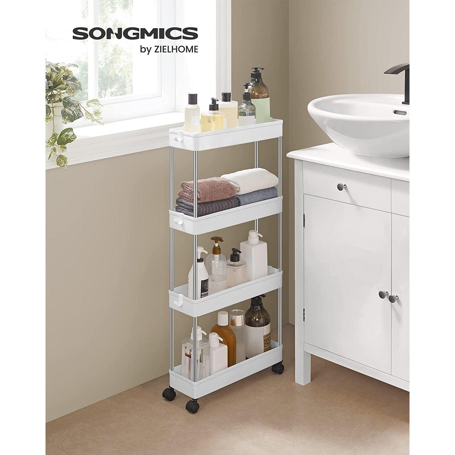 Uska kolica za odlaganje na 4 razine, 40 x 12.5 x 84 cm, bijela | SONGMICS-vitahome.hr