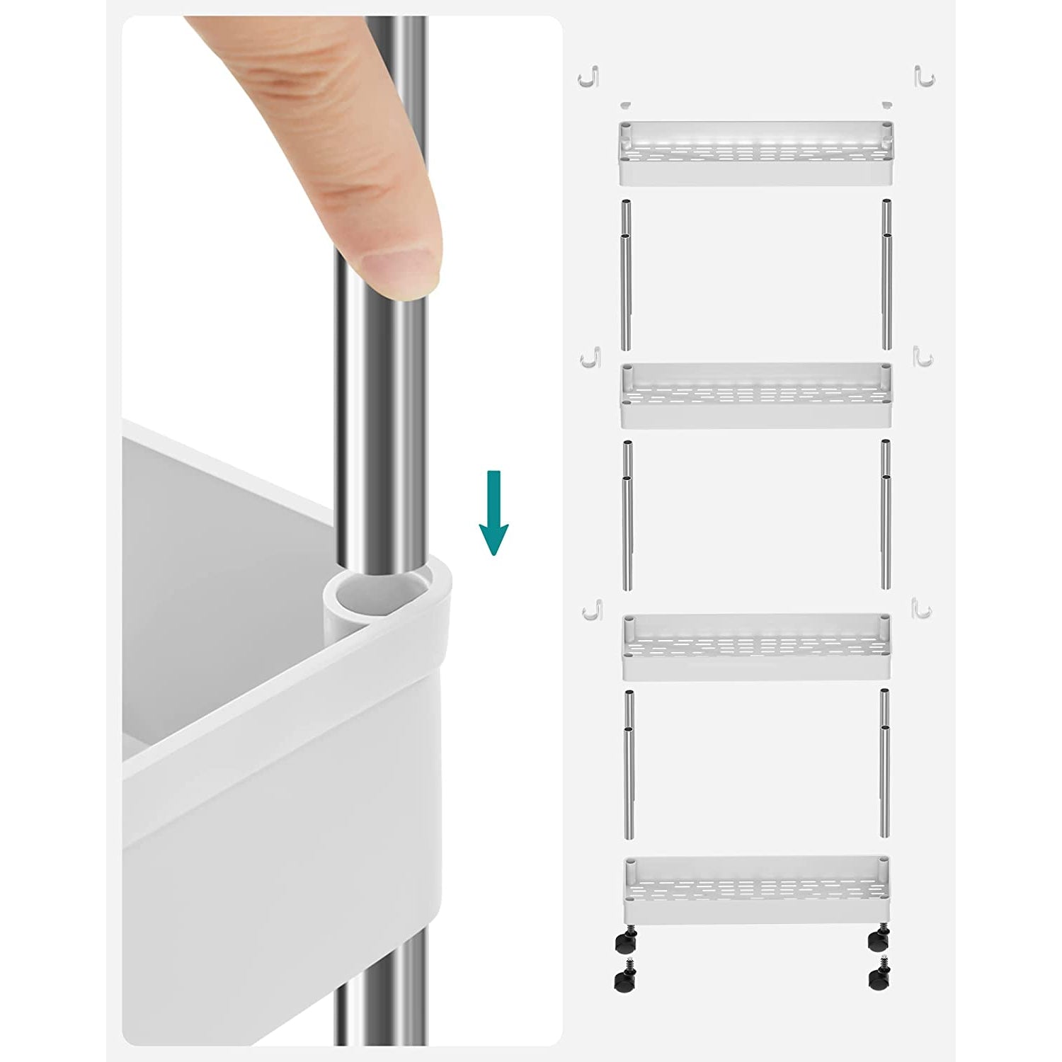 Uska kolica za odlaganje na 4 razine, 40 x 12.5 x 84 cm, bijela | SONGMICS-vitahome.hr