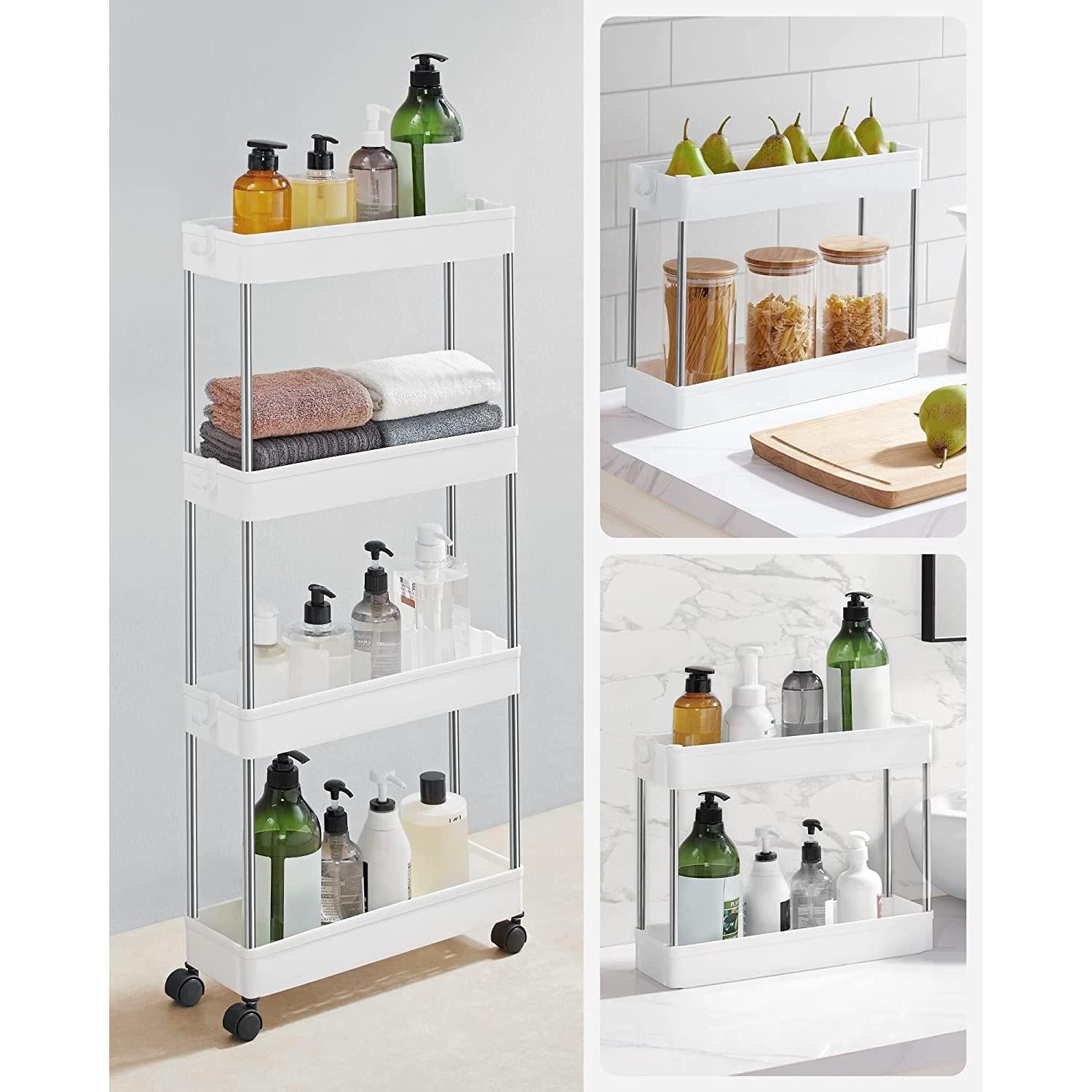 Uska kolica za odlaganje na 4 razine, 40 x 12.5 x 84 cm, bijela | SONGMICS-vitahome.hr