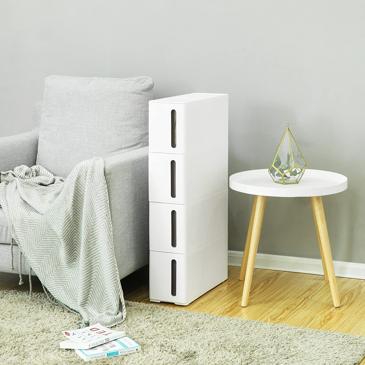 Uska kolica za odlaganje s 4 ladice, plastične ladice za odlaganje, bijela | SONGMICS-vitahome.hr