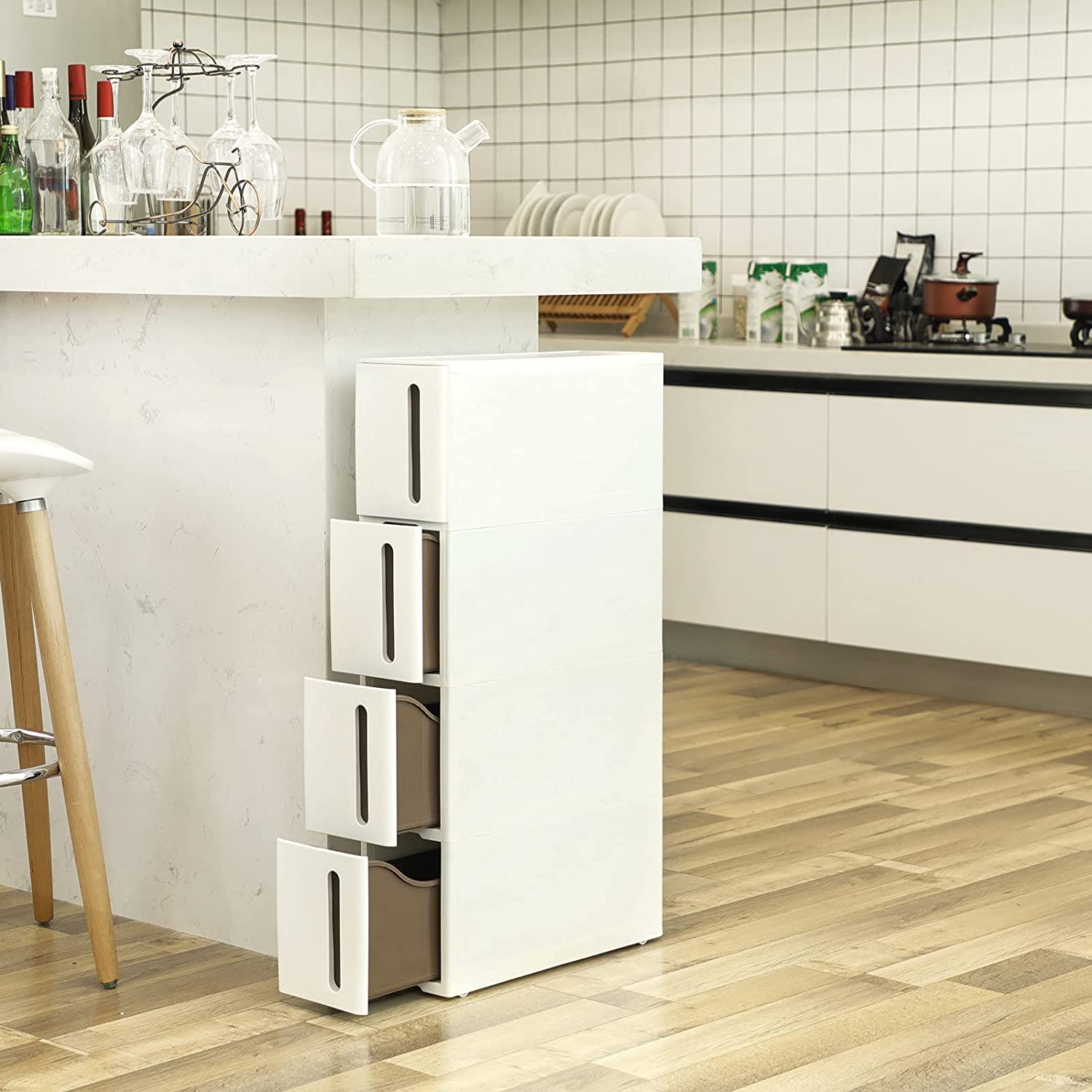 Uska kolica za odlaganje s 4 ladice, plastične ladice za odlaganje, bijela | SONGMICS-vitahome.hr