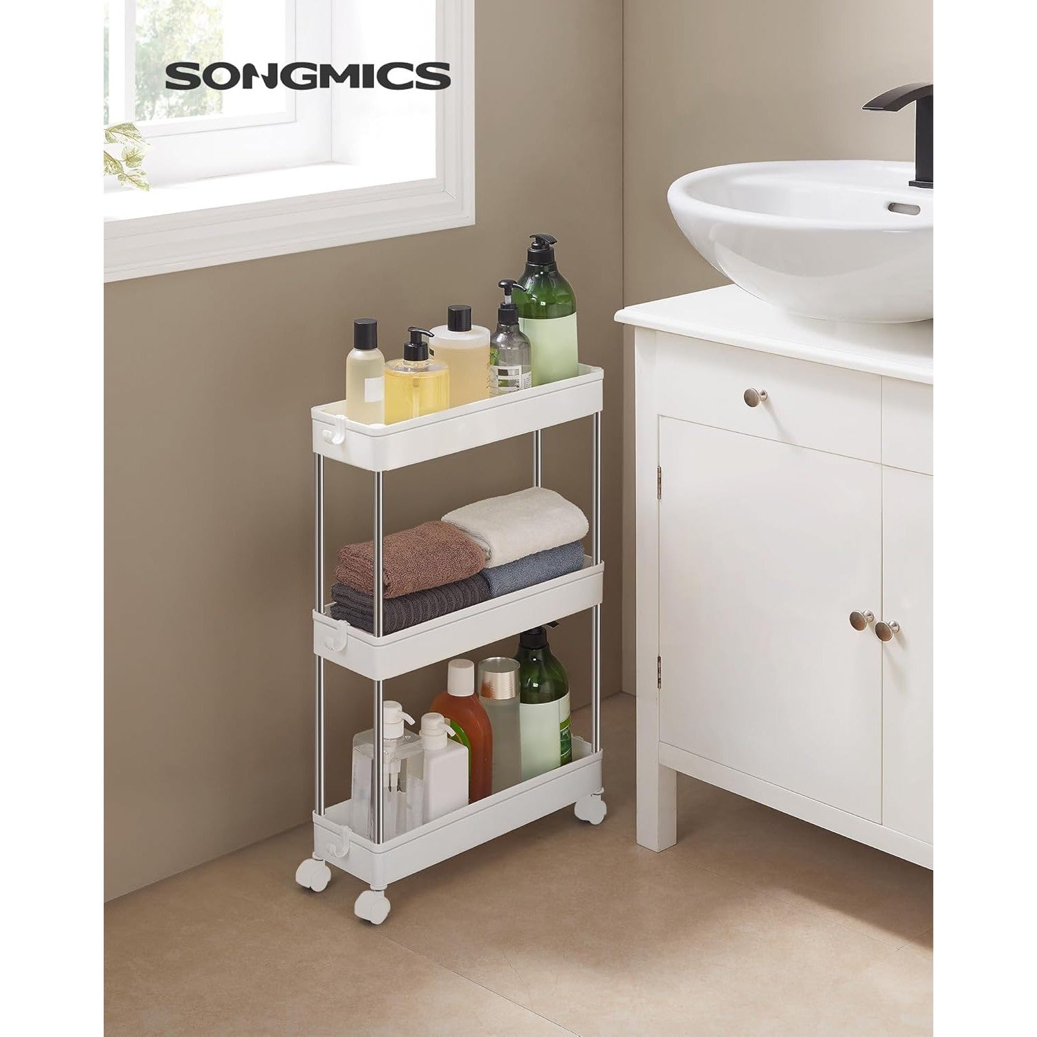 Uska kolica za pohranu na 3 razine, 40 x 12,5 x 60 cm, bijele boje | SONGMICS-vitahome.hr