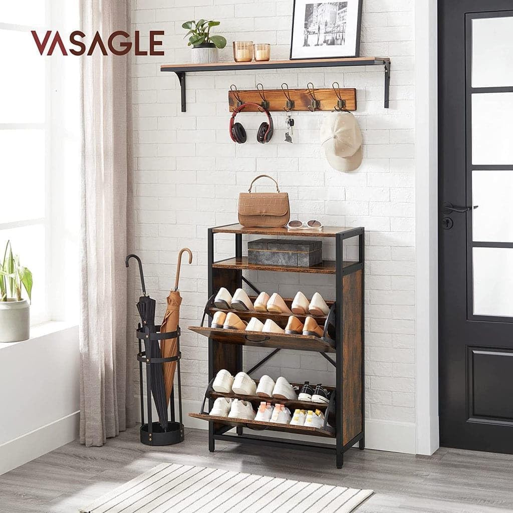 Uska komoda za cipele s 2 preklopna vrata, 30 x 60 x 95 cm, smeđe-crna | VASAGLE-vitahome.hr