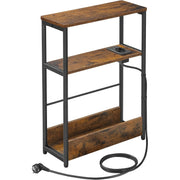 Uski bočni stolić s funkcijom punjenja, 3 police, 18 x 45 x 58 cm, rustikalno smeđa