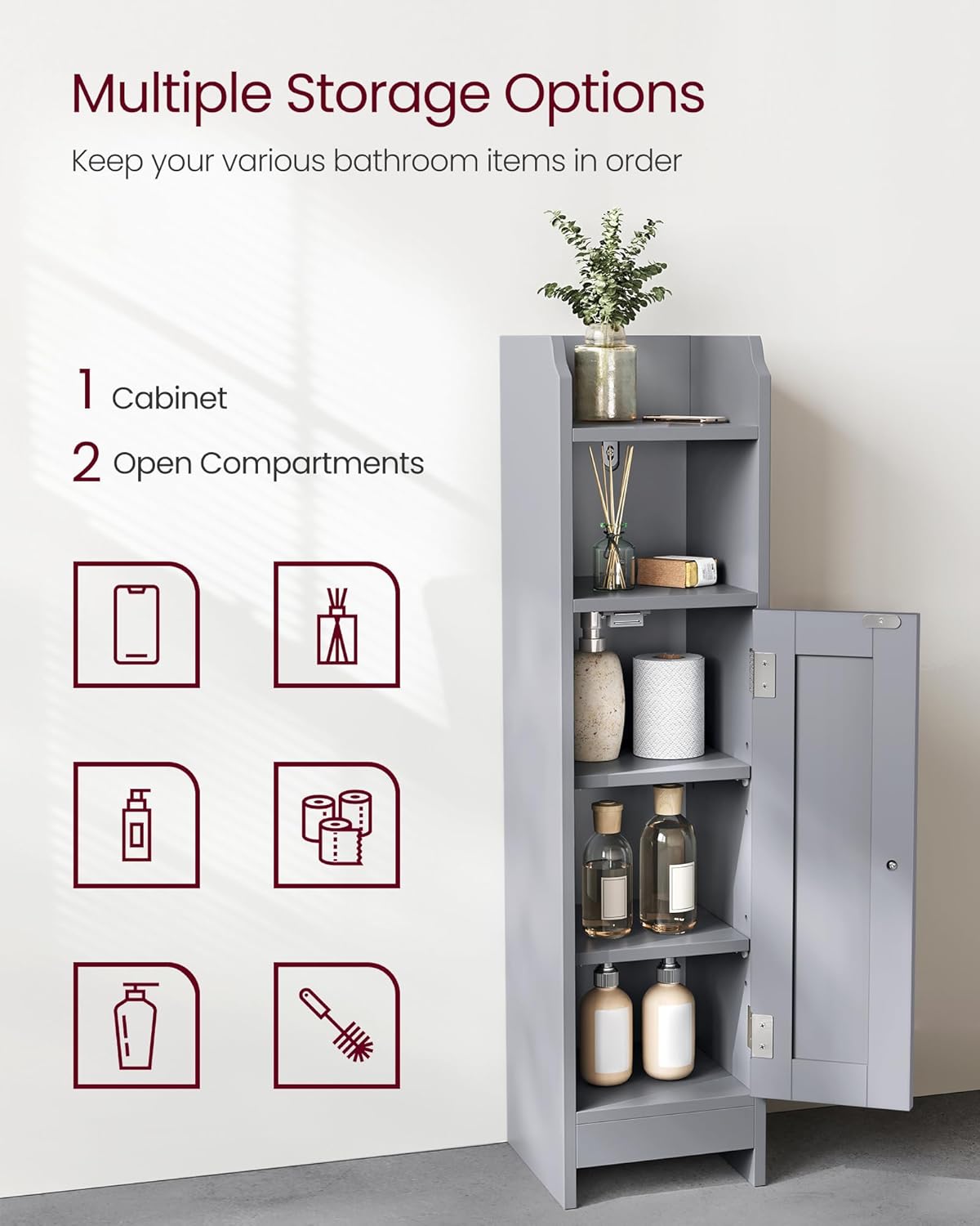 Uski kupaonski ormarić, 20 x 18 x 80 cm, sive boje | VASAGLE-VASAGLE-Vita Home