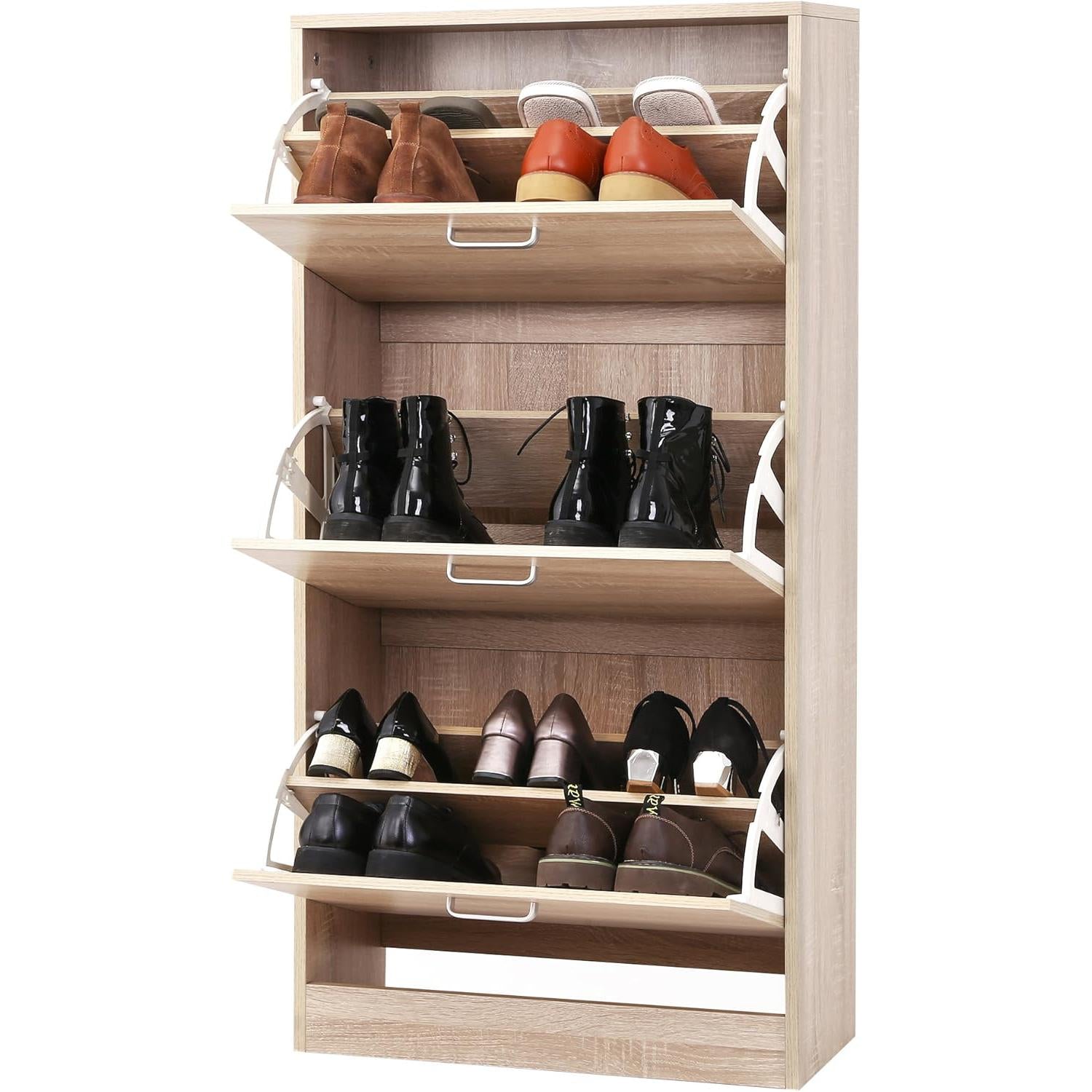 Uski ormarić za cipele s 3 vrata, 60 x 120 x 24 cm, boje hrasta | VASAGLE-vitahome.hr