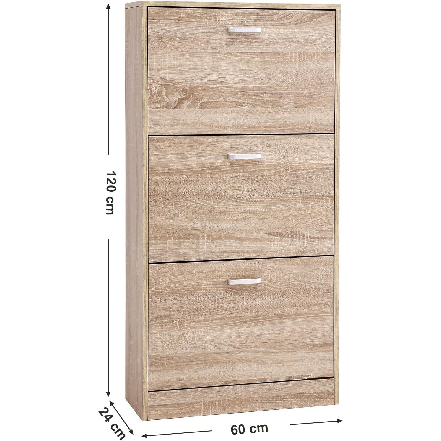 Uski ormarić za cipele s 3 vrata, 60 x 120 x 24 cm, boje hrasta | VASAGLE-vitahome.hr