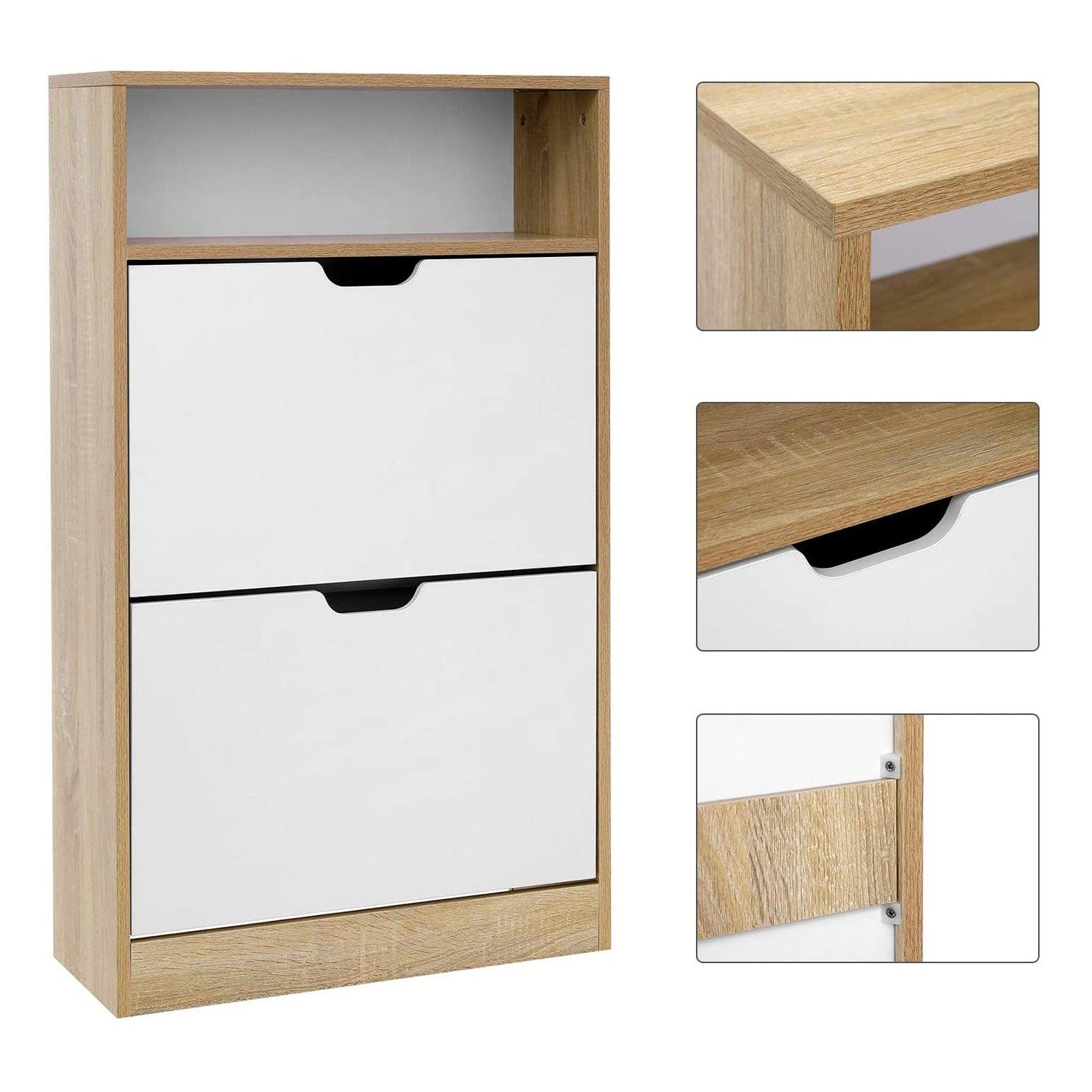 Uski ormarić za cipele s na 3 razine, 60 x 102 x 24 cm, natur i bijeli | VASAGLE-vitahome.hr