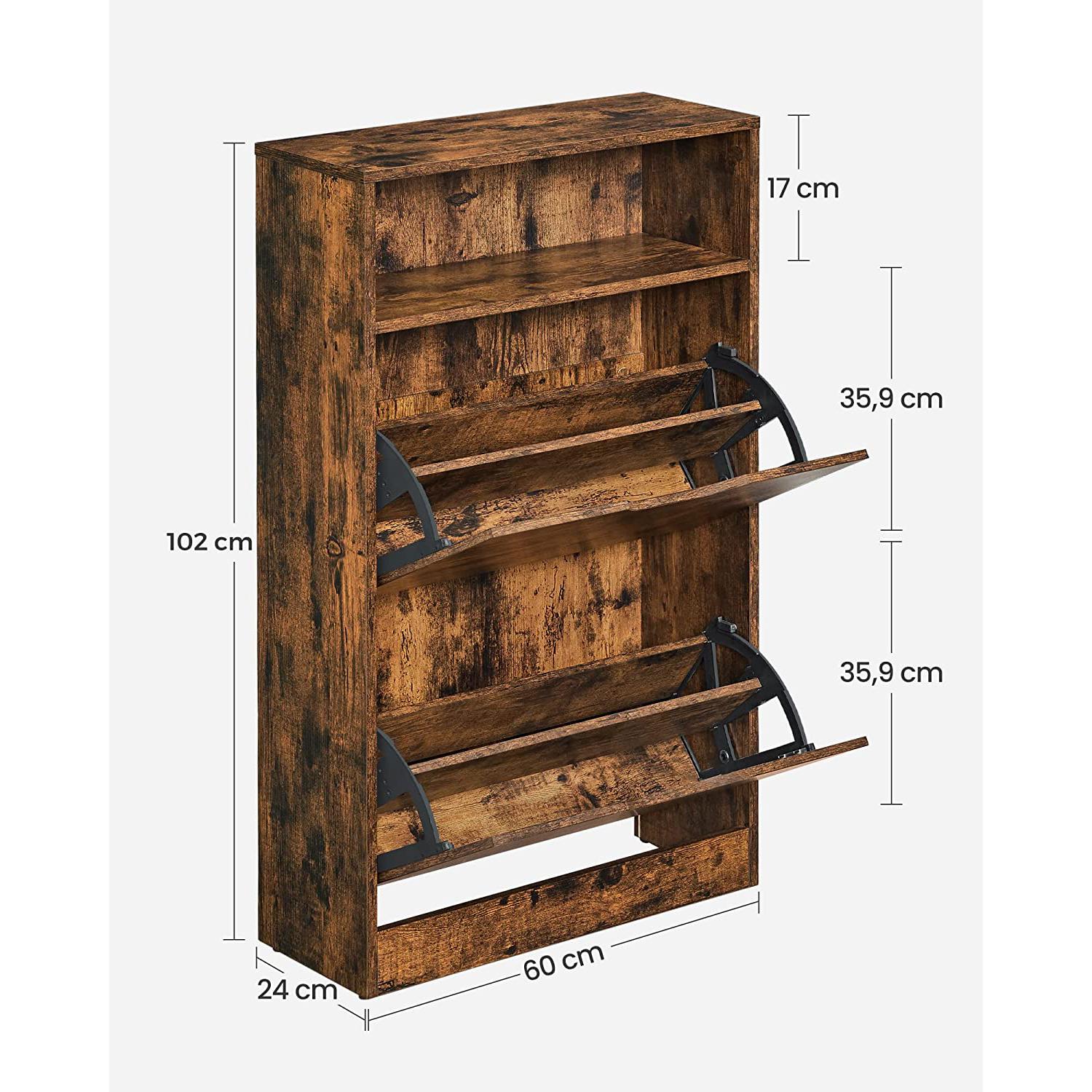 Uski ormarić za cipele s na 3 razine, 60 x 102 x 24 cm rustikalno smeđi | VASAGLE-vitahome.hr
