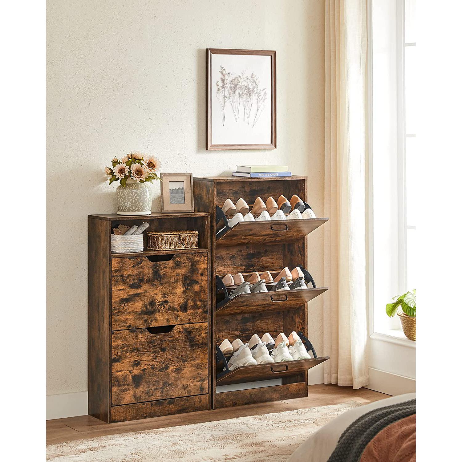 Uski ormarić za cipele s na 3 razine, 60 x 102 x 24 cm rustikalno smeđi | VASAGLE-vitahome.hr