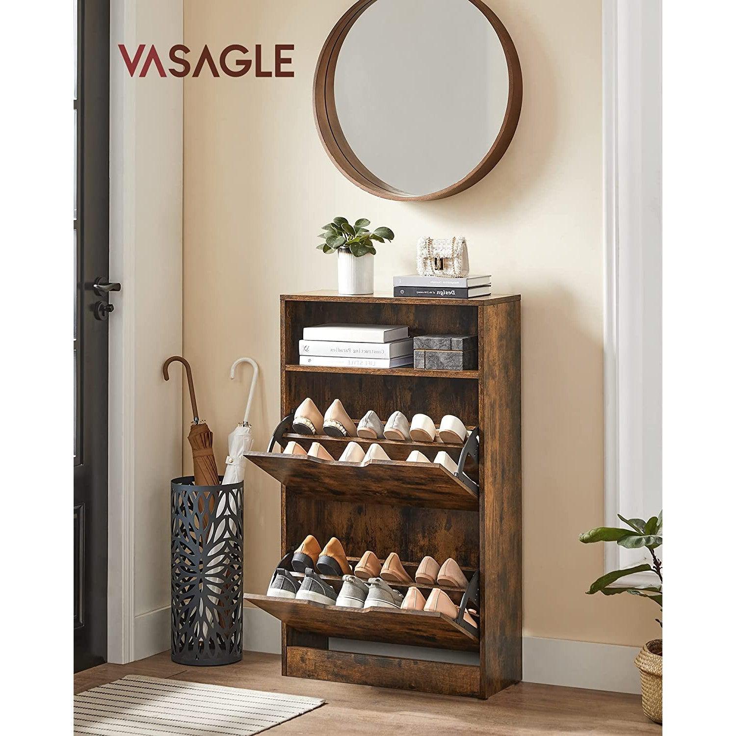 Uski ormarić za cipele s na 3 razine, 60 x 102 x 24 cm rustikalno smeđi | VASAGLE-vitahome.hr