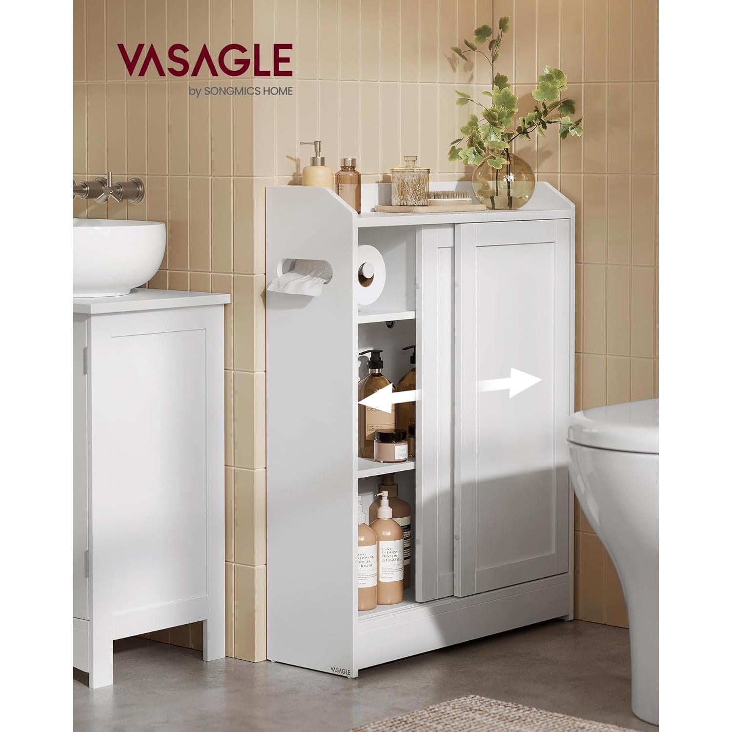 Uski ormarić za pohranu s držačem WC papira, 20 x 60 x 80 cm, bijeli | VASAGLE-vitahome.hr