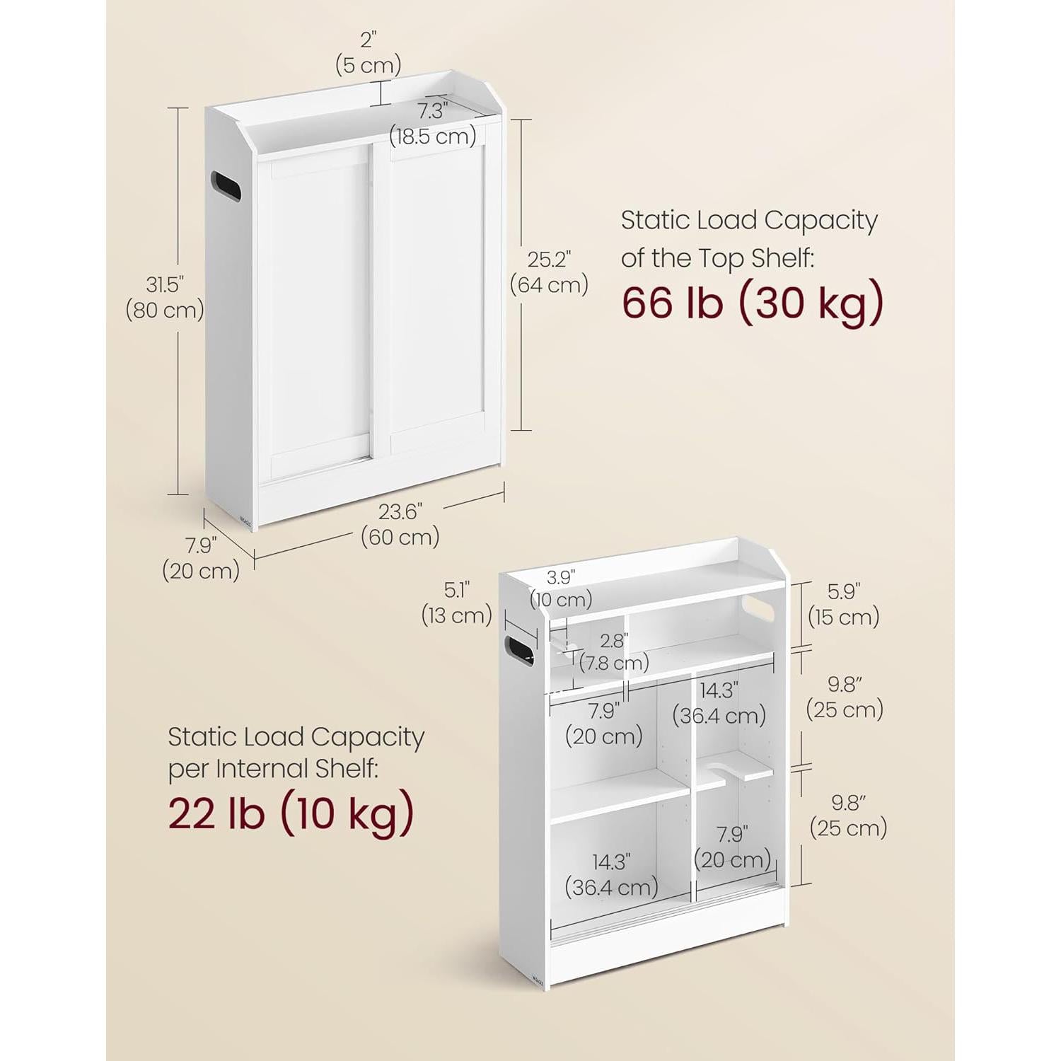Uski ormarić za pohranu s držačem WC papira, 20 x 60 x 80 cm, bijeli | VASAGLE-vitahome.hr