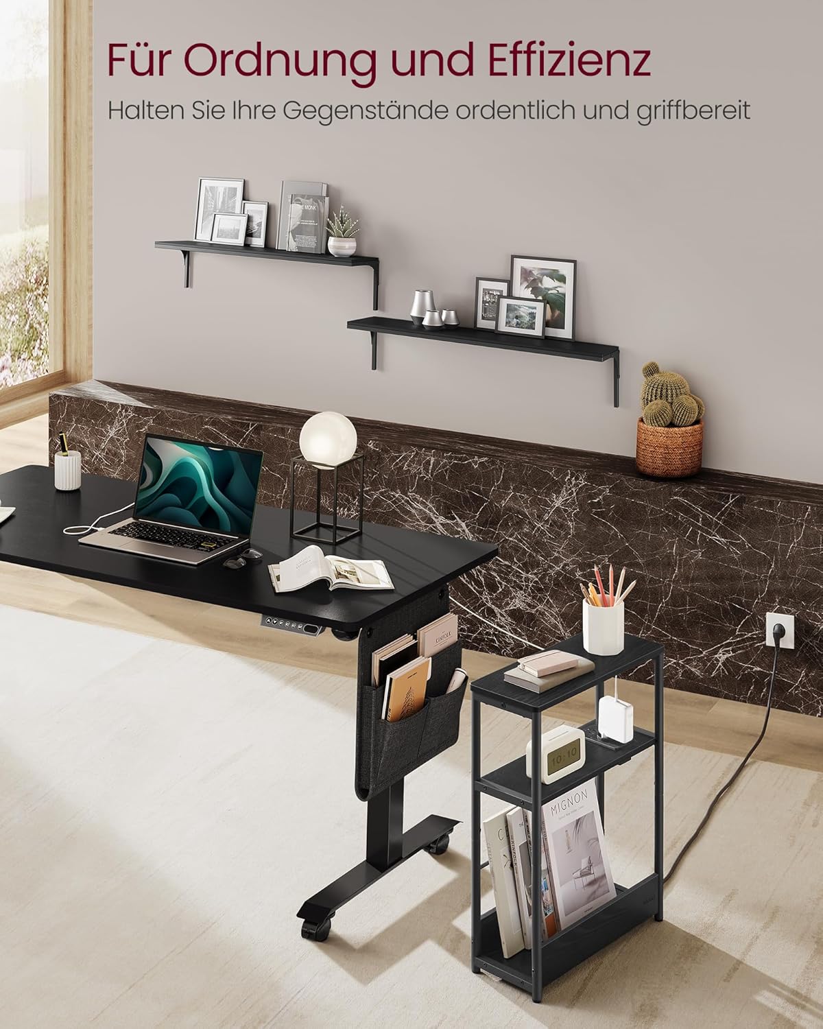 Uski pomoćni stolić s funkcijom punjenja, 18 x 45 x 58 cm, crni-VASAGLE-Vita Home