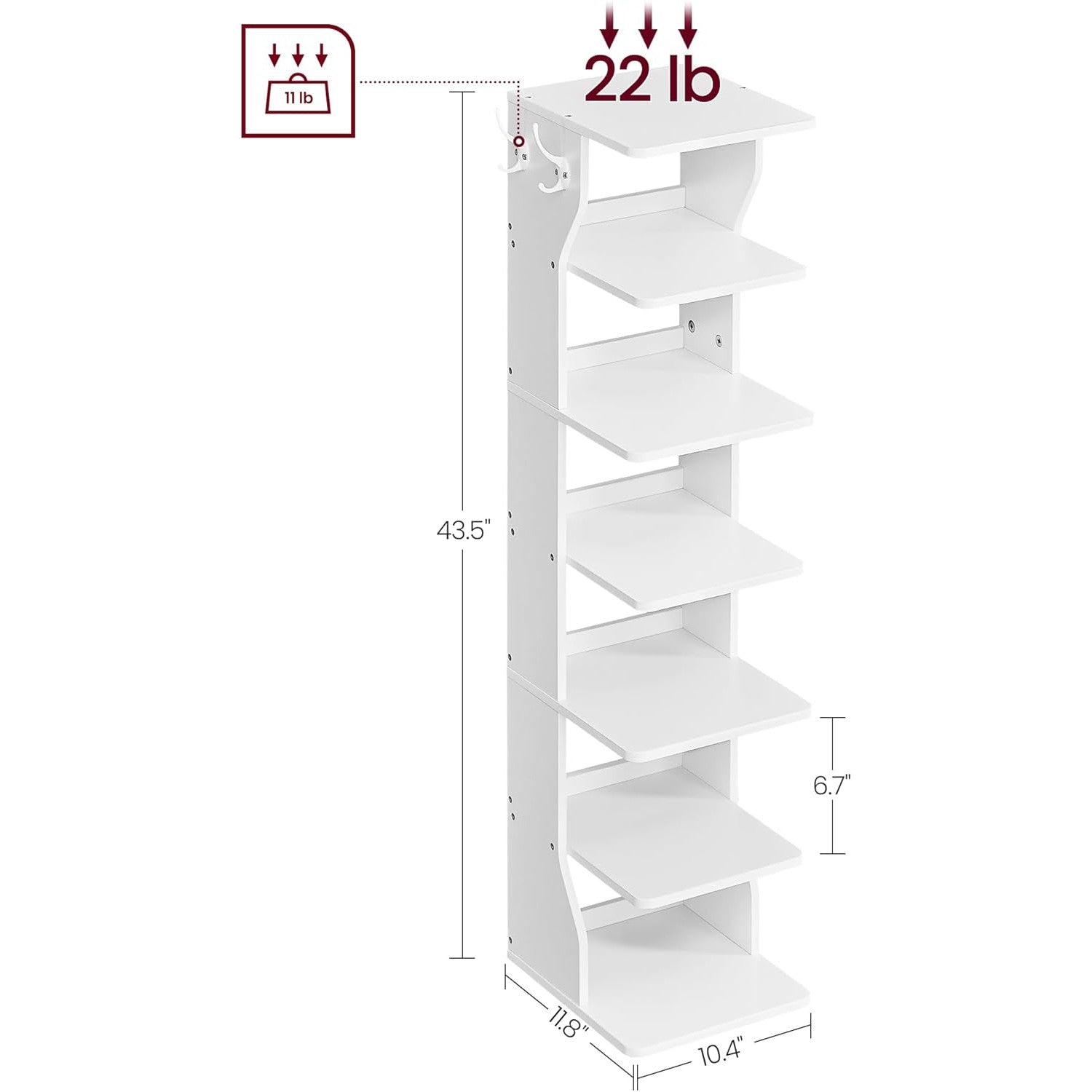 Uski stalak za obuću na 7 razina, 30 x 26,5 x 110,5 cm, bijeli | VASAGLE-vitahome.hr