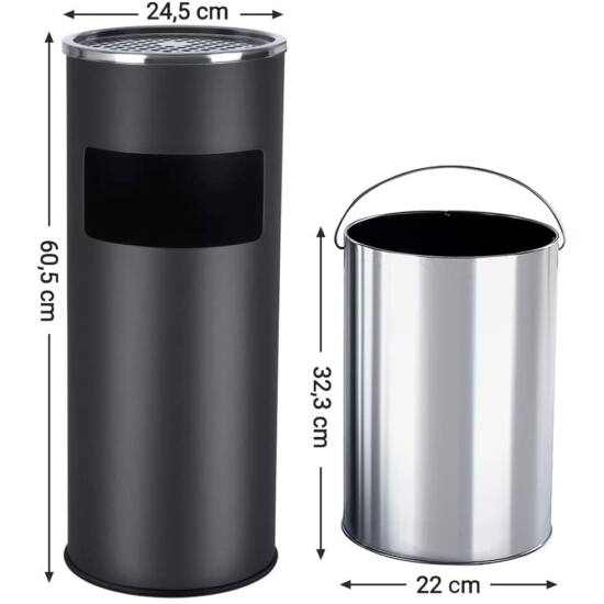 Vanjska stojeća pepeljara 30L, 60,5 x 24,5 cm, crno-srebrna | SONGMICS-vitahome.hr