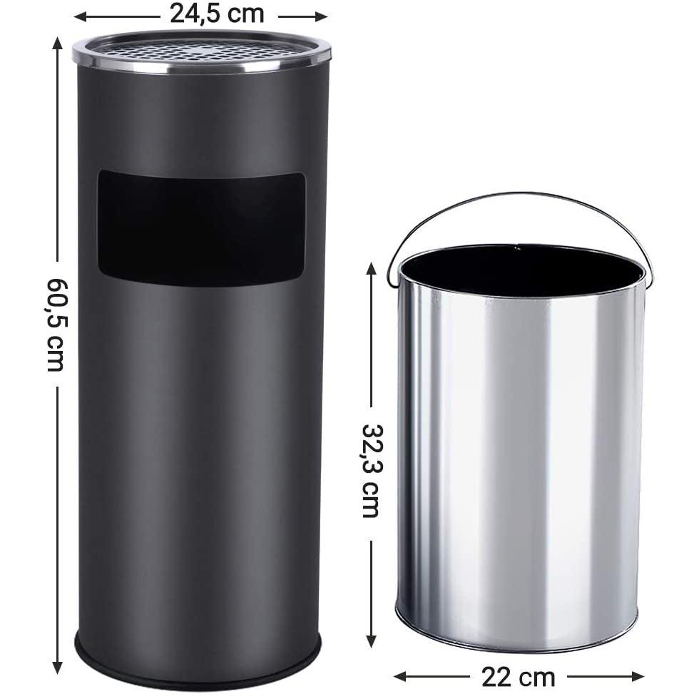 Vanjska stojeća pepeljara 30L, 60,5 x 24,5 cm, crno-srebrna | SONGMICS-vitahome.hr