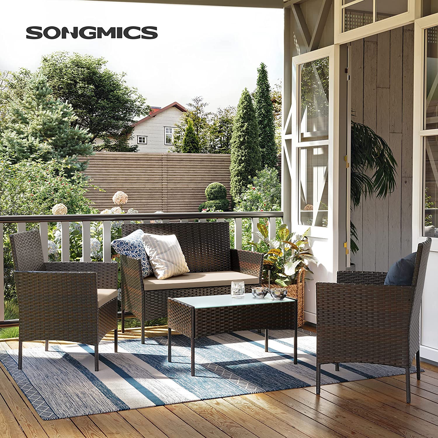 vanjski vrtni namještaj, garniture namještaja, smeđa i tamnosmeđa | SONGMICS-vitahome.hr