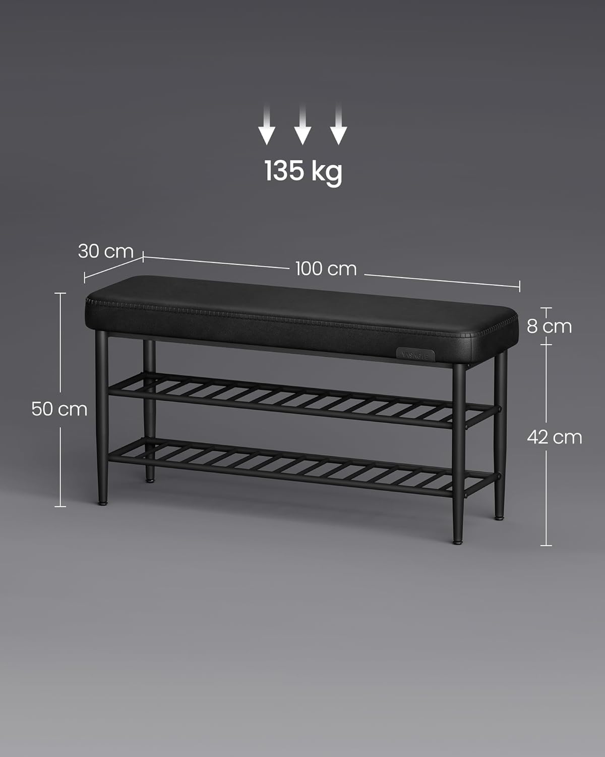 VASAGLE EKHO moderna klupa za cipele od umjetne kože, 100 cm, crna kao tinta