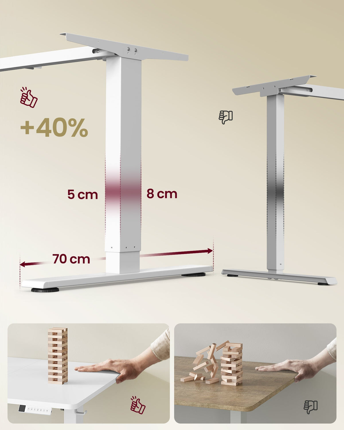 VASAGLE električni stol podesive visine s USB-C priključkom, 160x80 cm, bijela